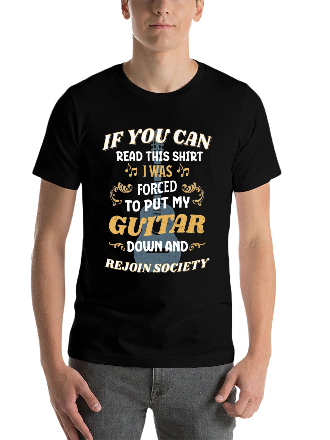 Black Guitar Lover Graphic Tee: "If You Can Read This..." view 7