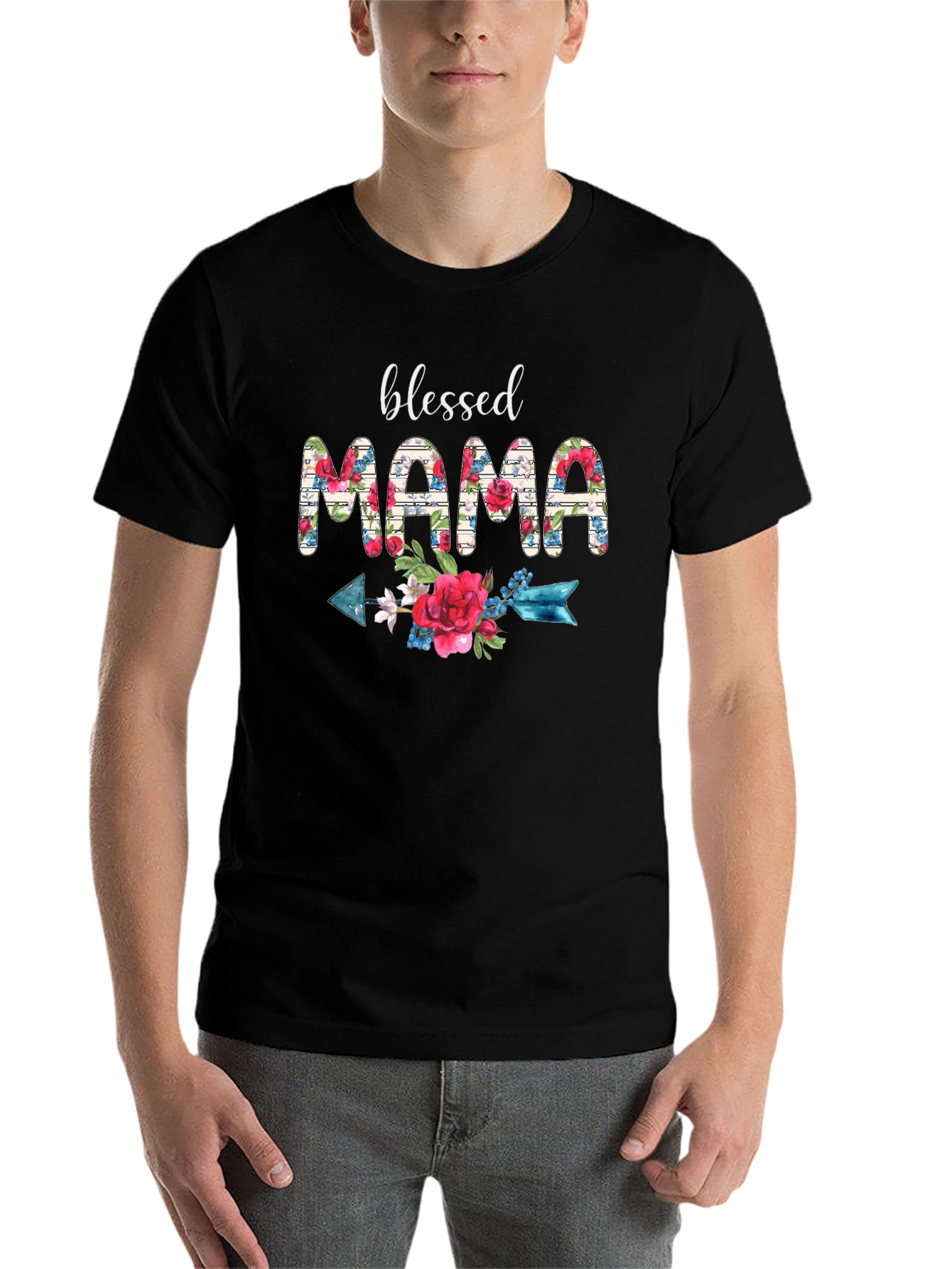 Black Blessed Mama Floral Arrow T-Shirt view 7