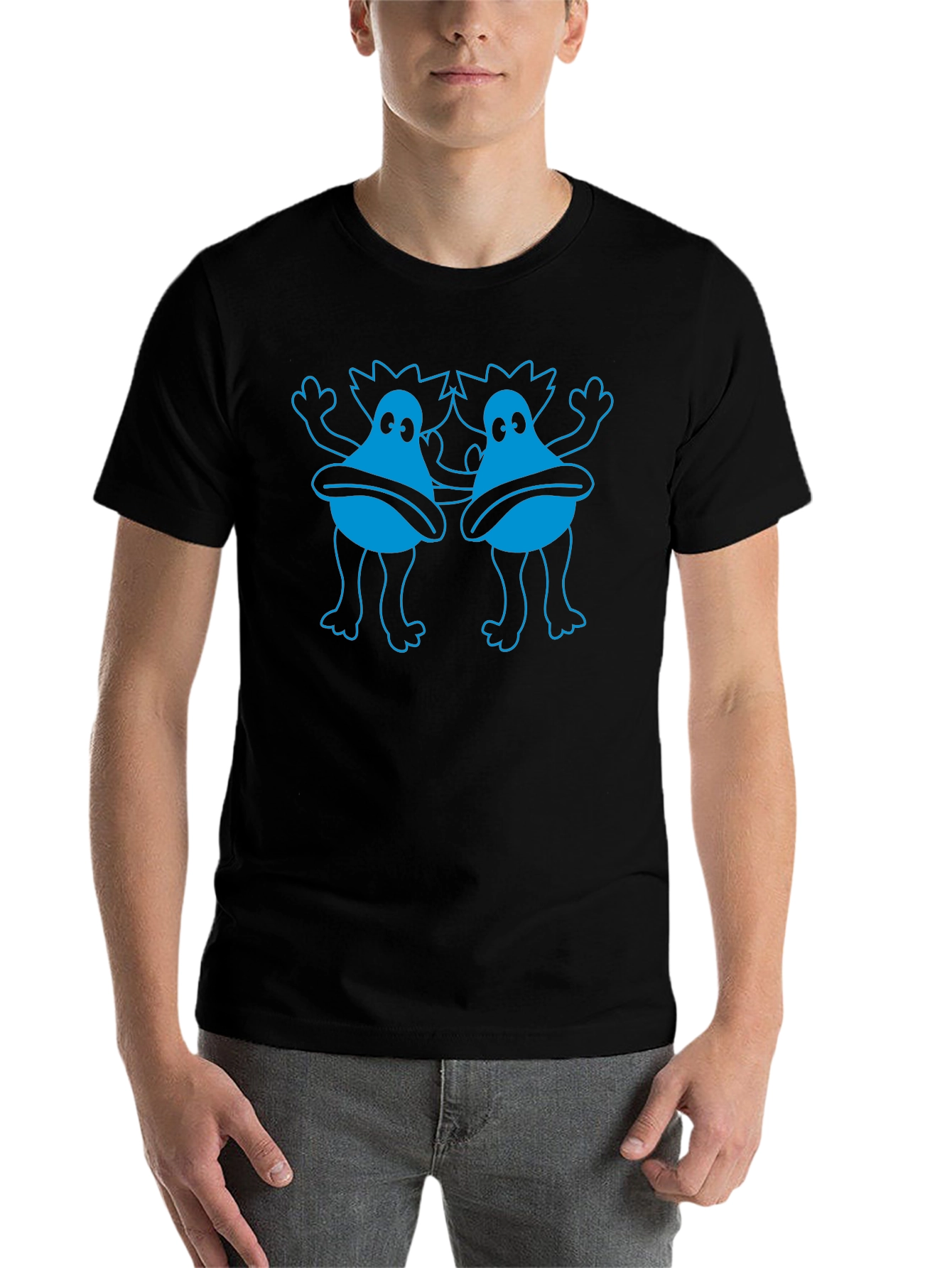 Black Funky Blue Monster Graphic Black T-Shirt view 7