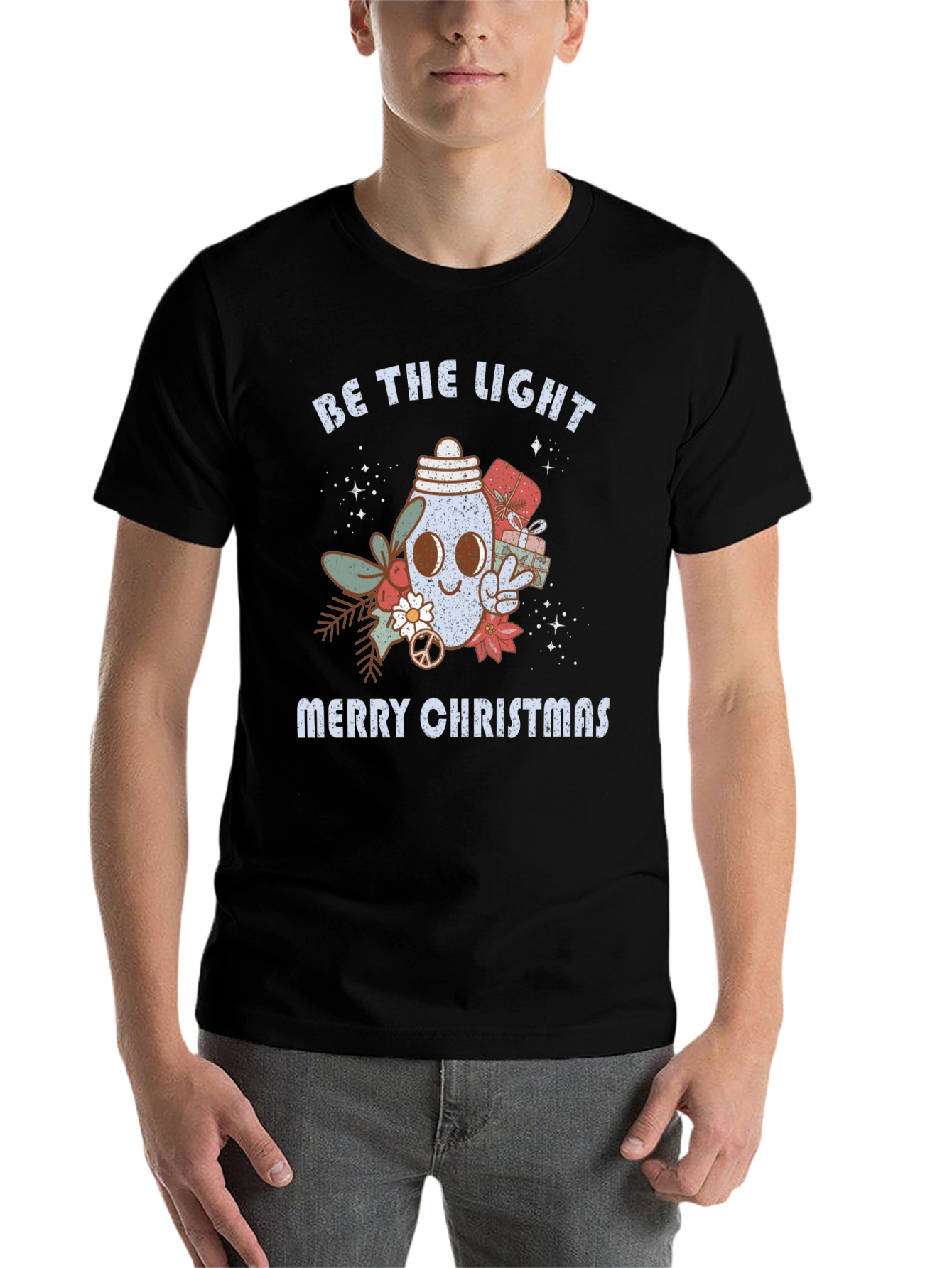 Black Be the Light Merry Christmas T-Shirt view 7