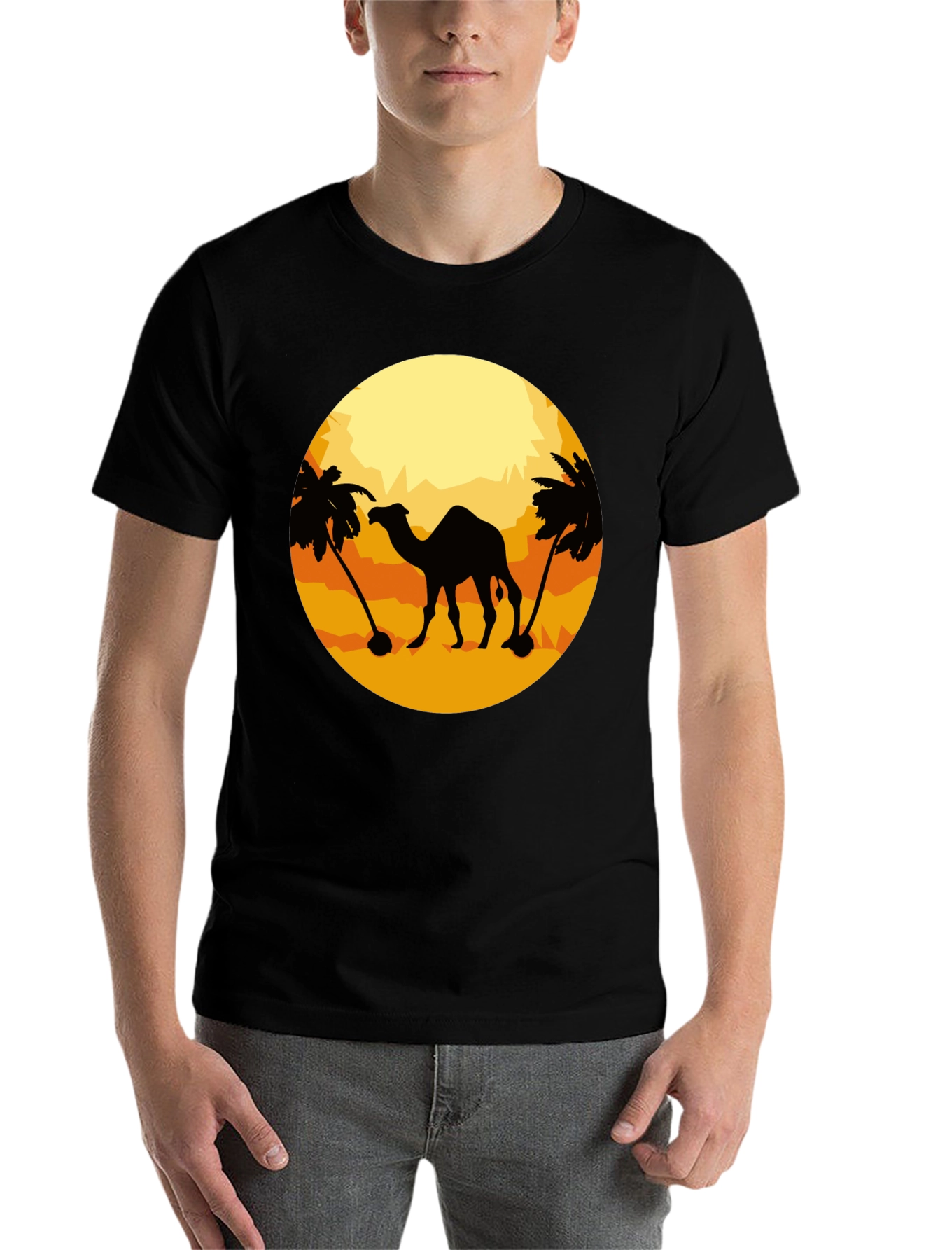 Black Camel Desert Silhouette T-Shirt - Black view 7