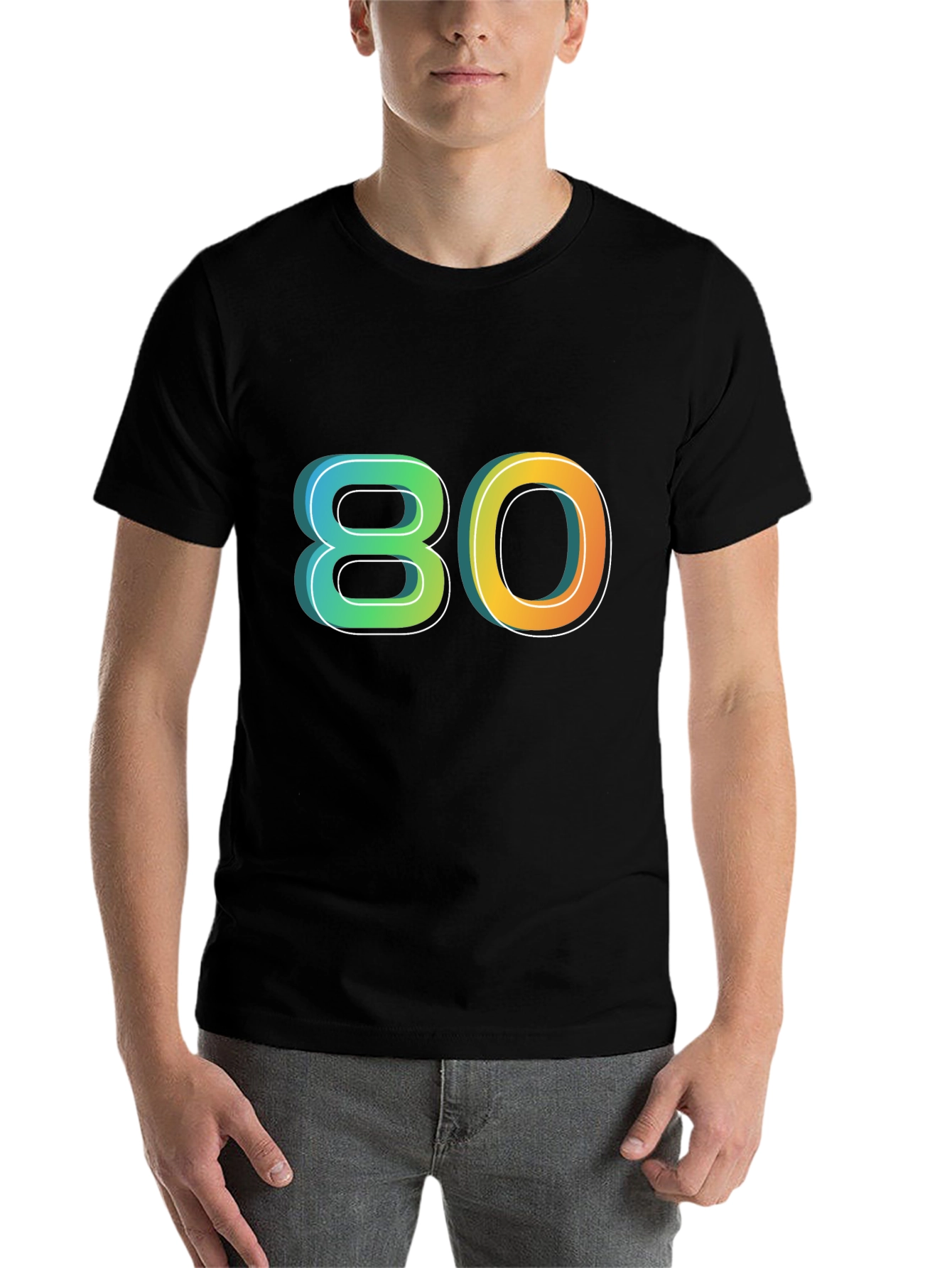 Black Retro 80s Graphic Tee - Black Cotton Blend view 7