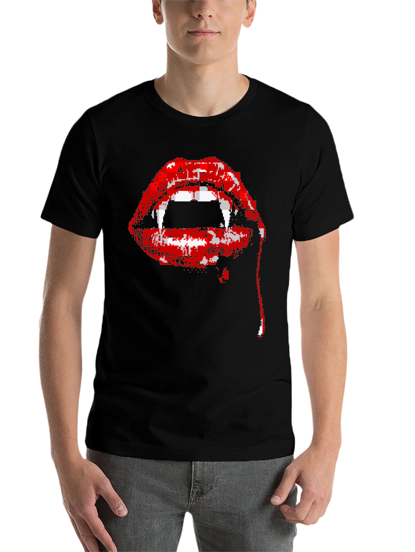 Black Pixel Vampire Lips Black T-Shirt view 7