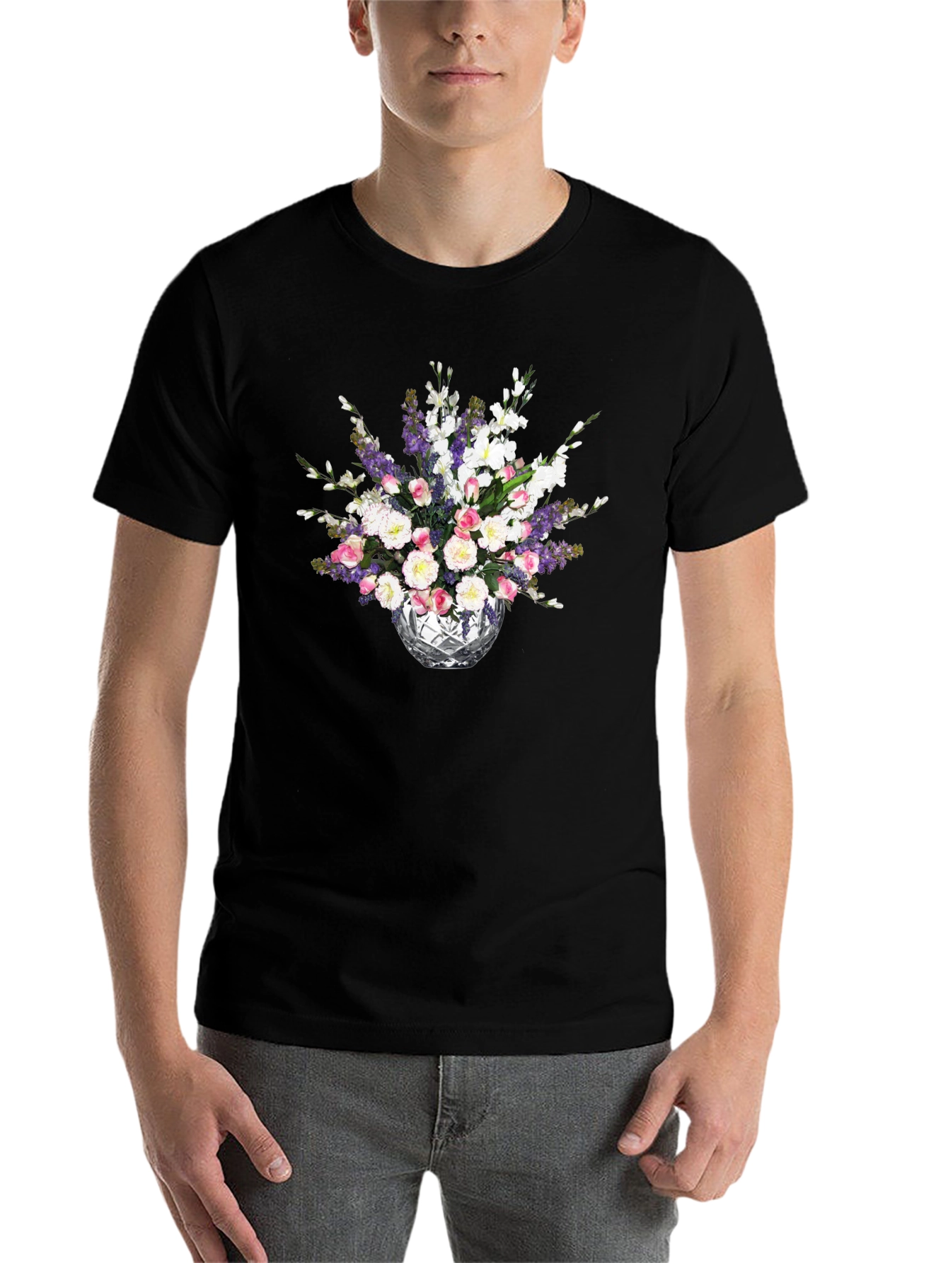 Black Floral Bouquet Black T-Shirt view 7