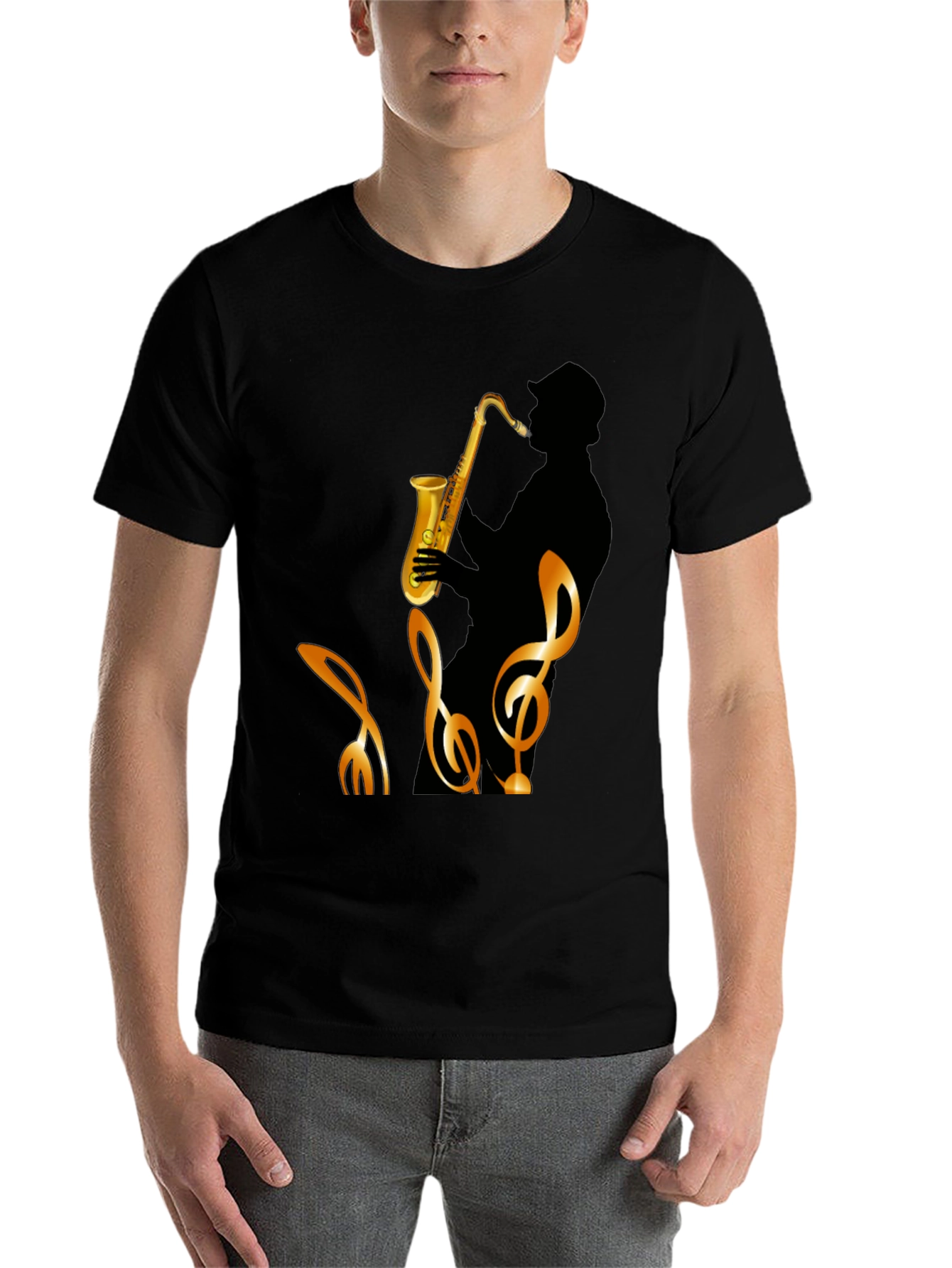 Black Cool Saxophone Graphic Black T-Shirt view 7