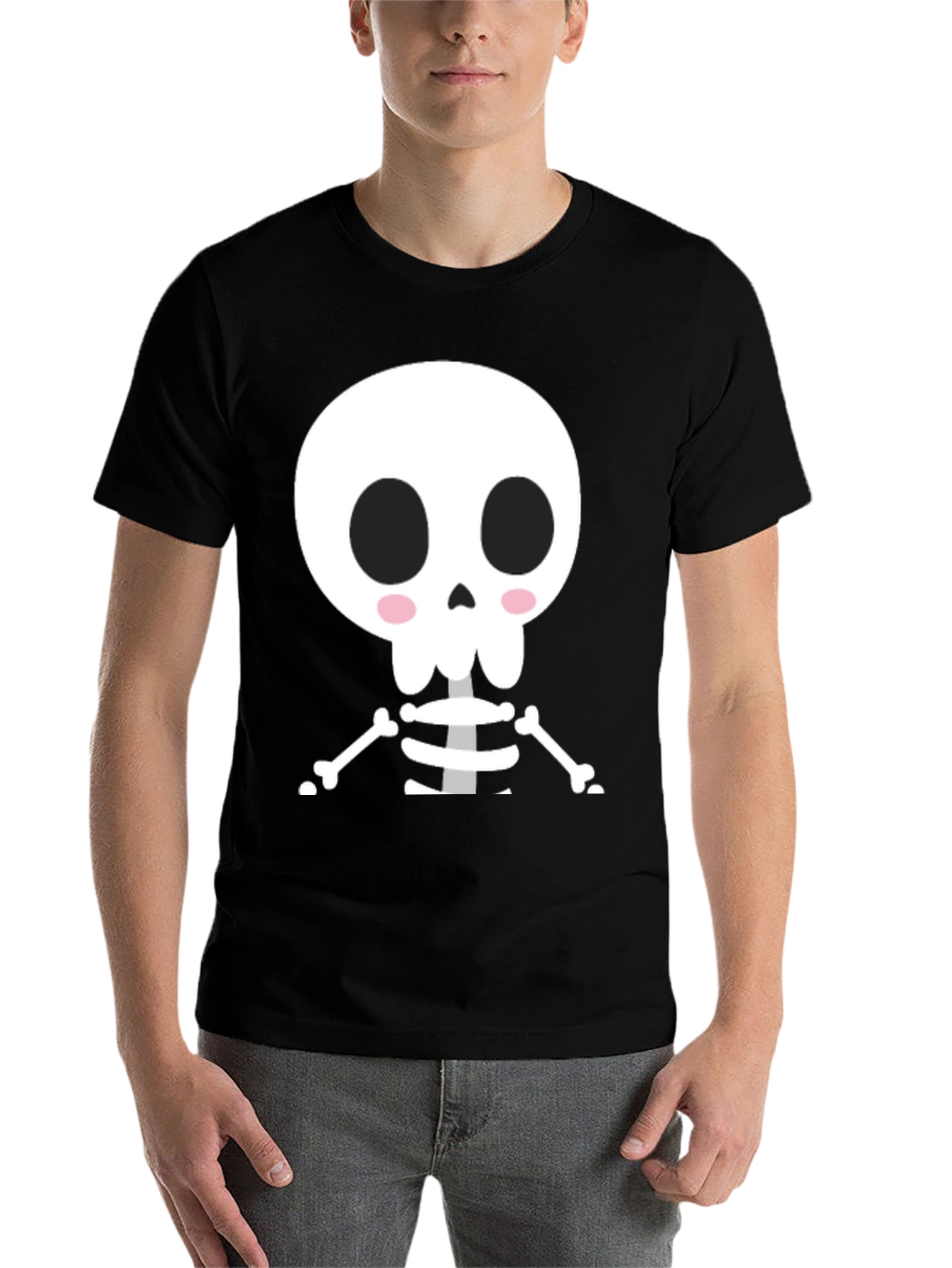 Black Cute Cartoon Skeleton Halloween T-Shirt view 7