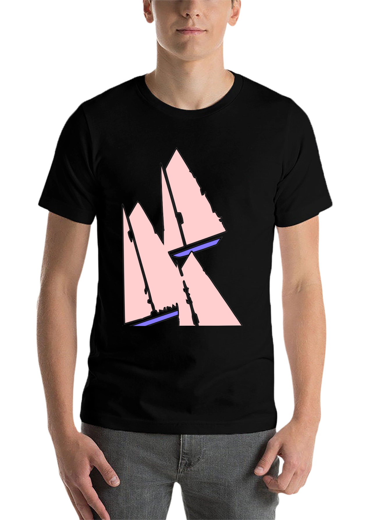 Black Sailboat Graphic Tee - Black Cotton T-Shirt view 7