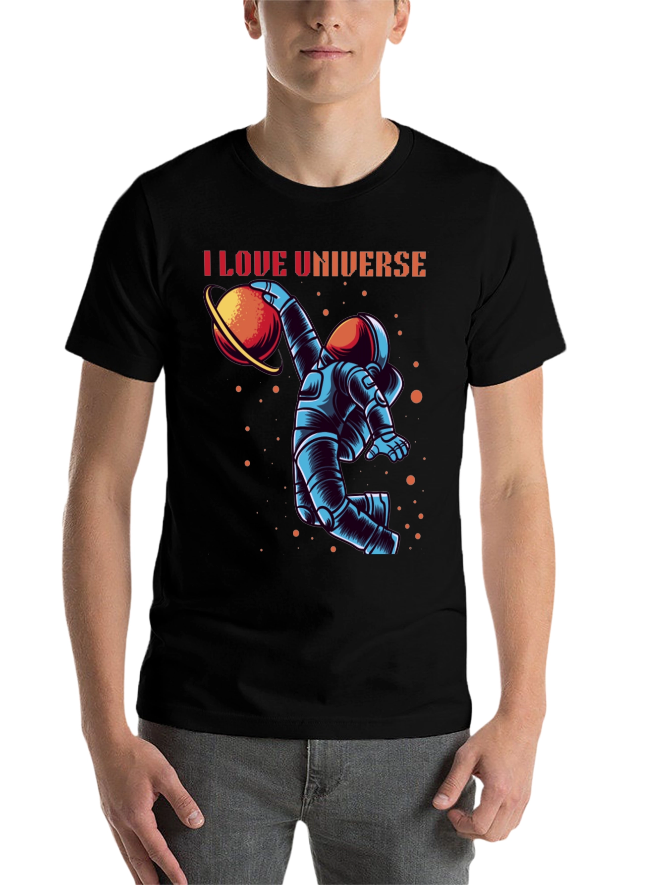 Black I Love Universe Astronaut Graphic T-Shirt view 7