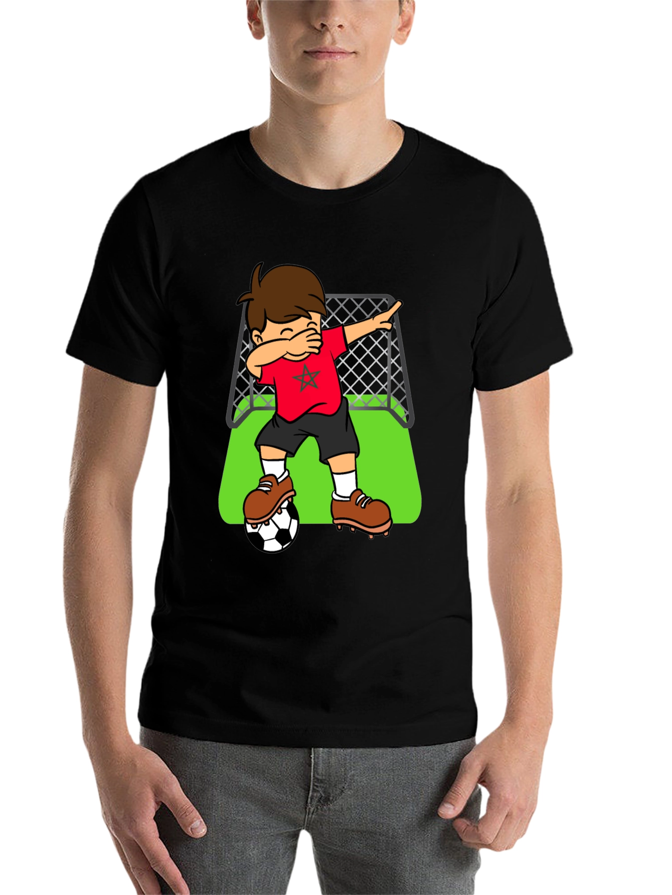 Black Morocco Soccer Dabbing Boy T-Shirt view 7