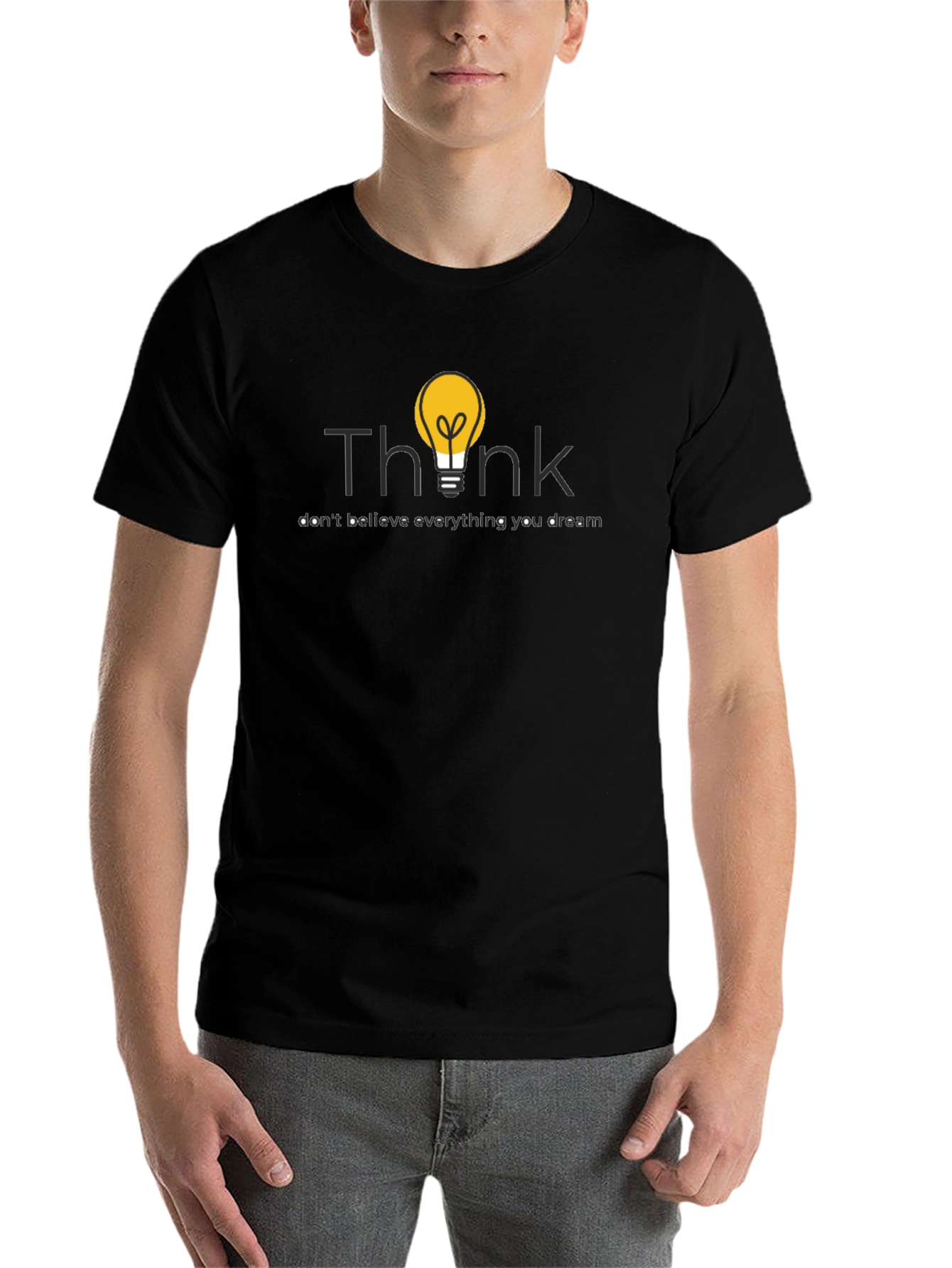 Black Think Lightbulb Graphic Black T-Shirt view 7