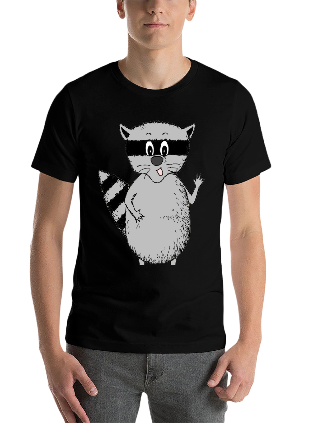 Black Funny Raccoon Graphic Tee - Black T-Shirt view 7