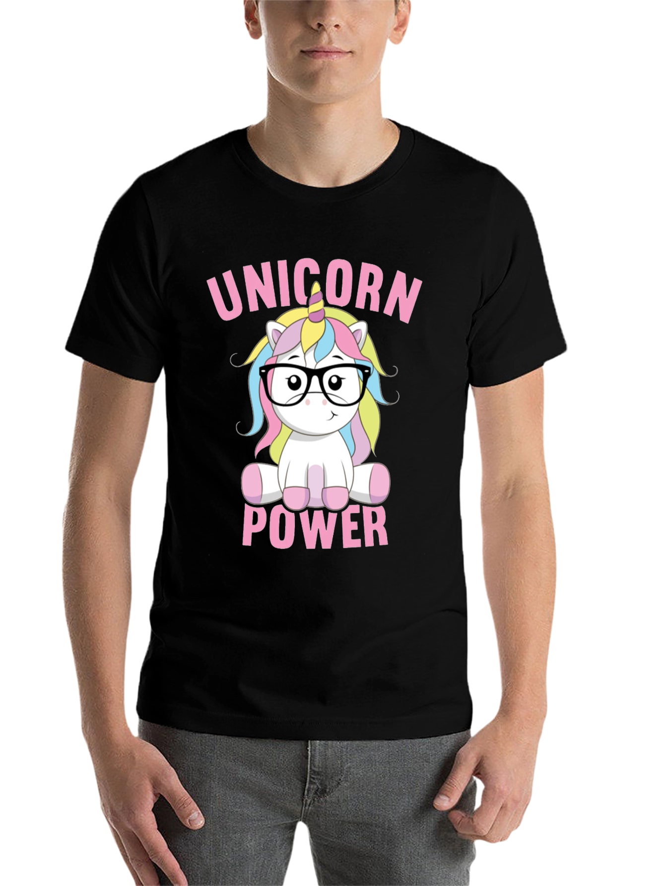 Black Unicorn Power T-Shirt - Cute Cartoon Design view 7