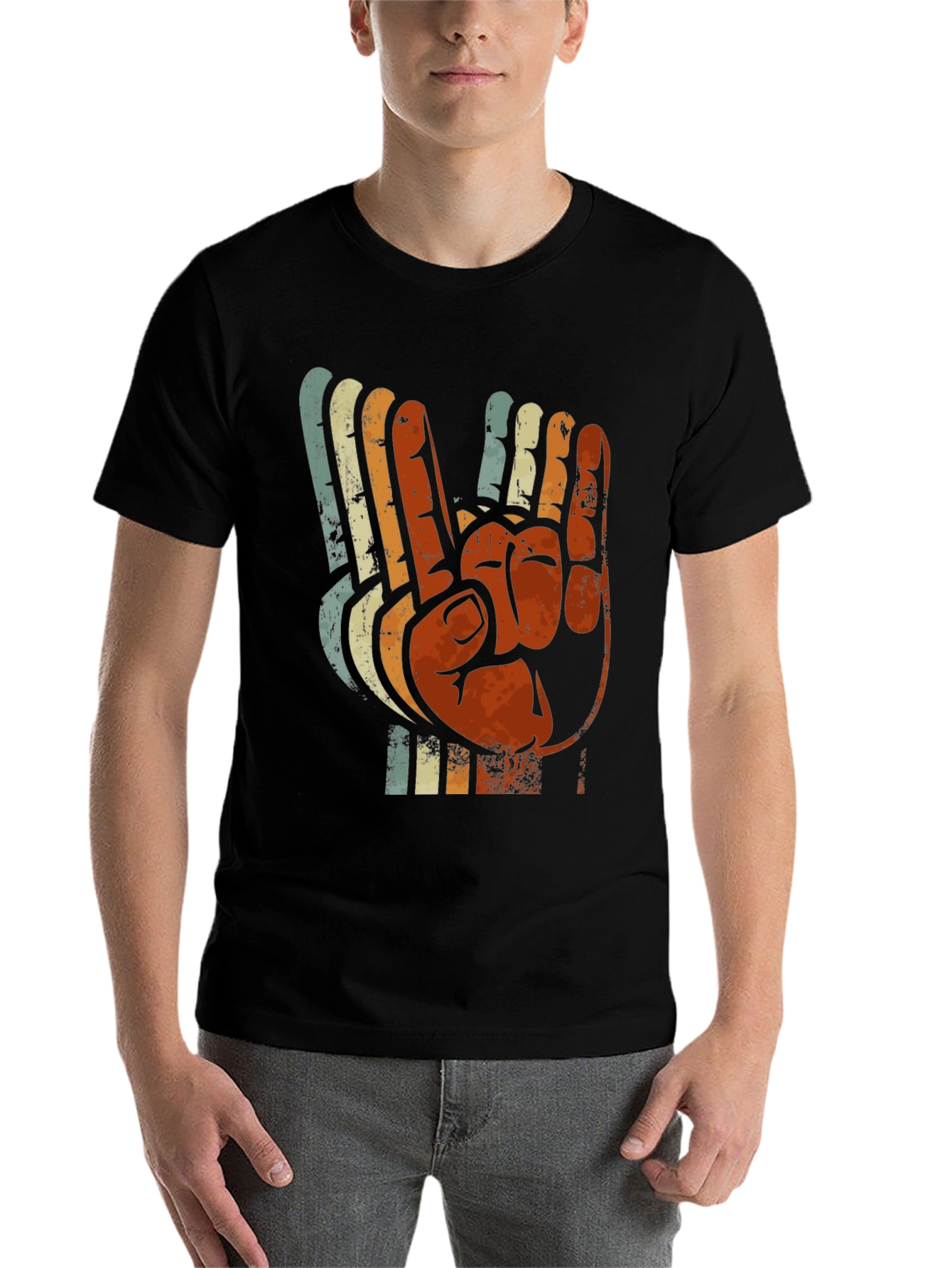 Black Vintage Retro Hand Gesture Graphic T-Shirt view 7