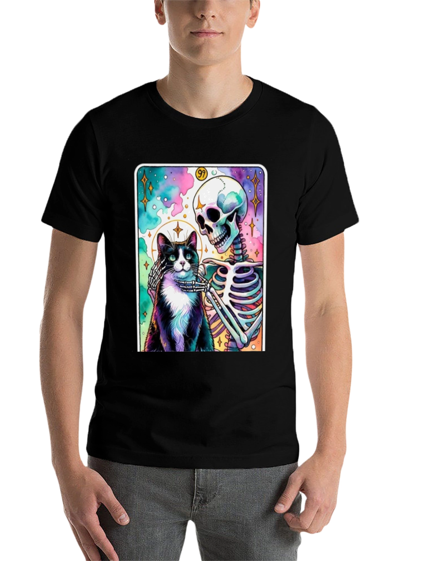 Black Cat & Skeleton Graphic Tee - Unique Design view 7