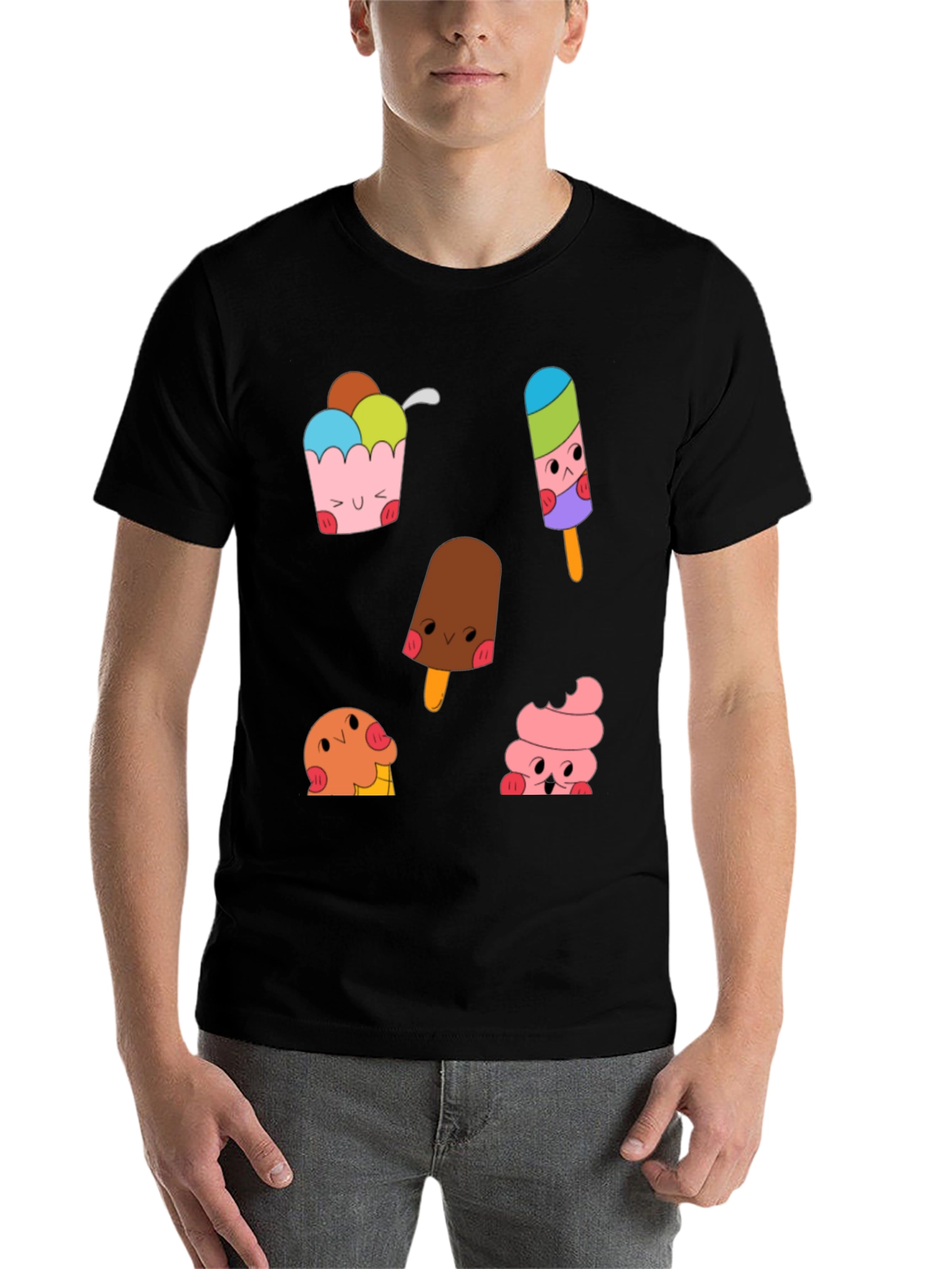 Black Cute Cartoon Ice Cream Graphic Tee view 7