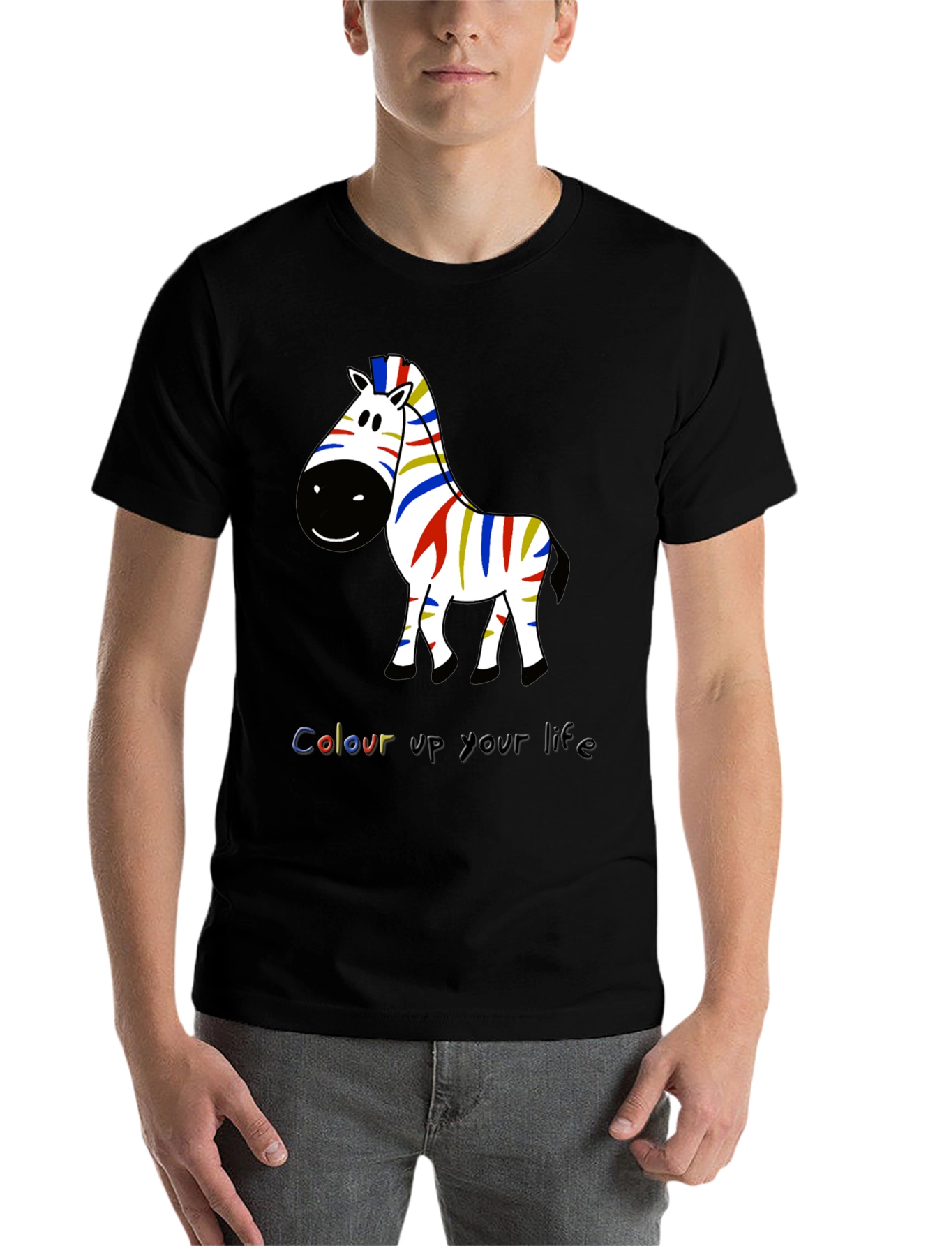 Black Colorful Zebra Graphic Tee - Men's Black T-Shirt view 7