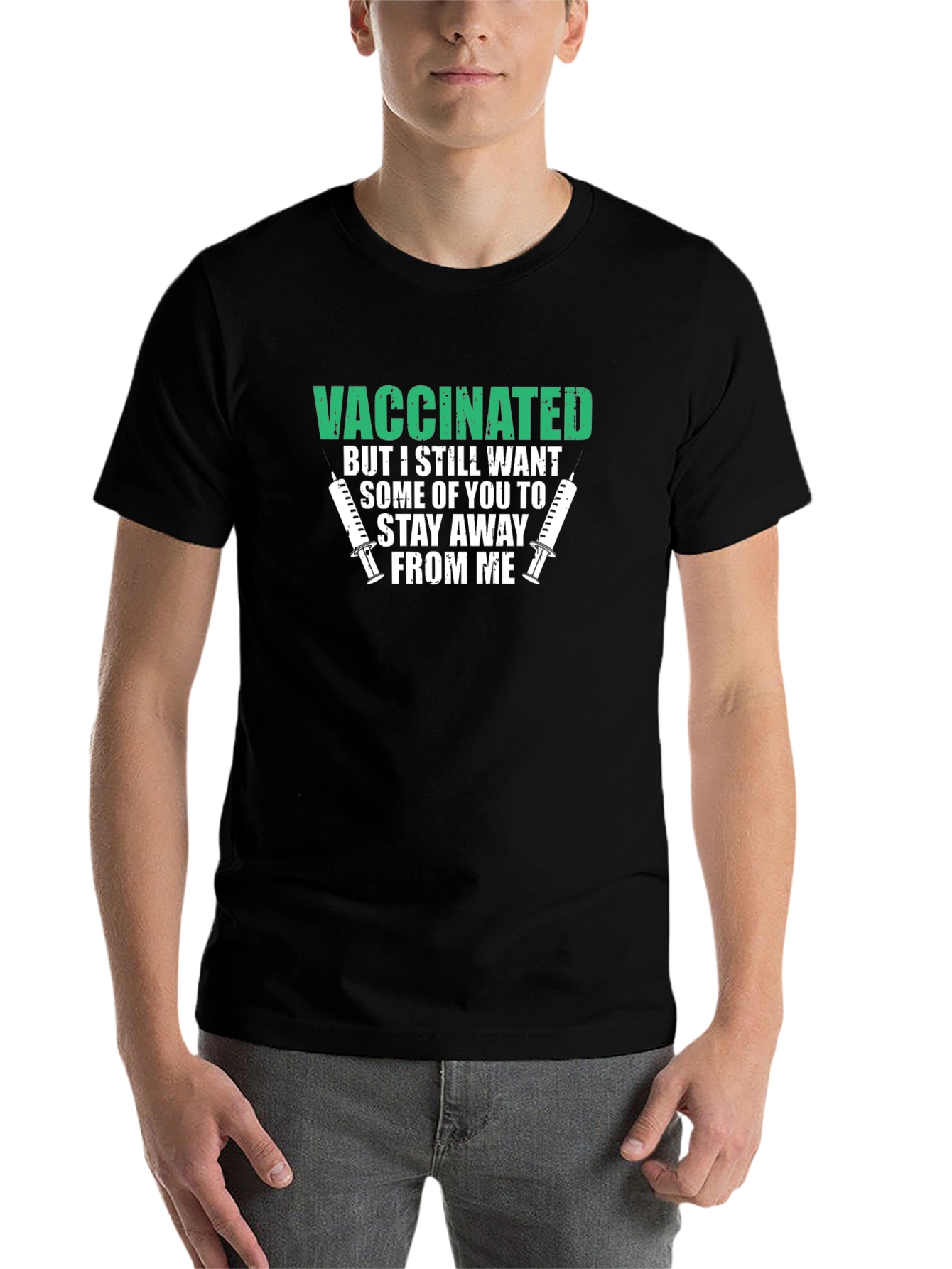 Black Vaccinated Funny T-Shirt Stay Away view 7
