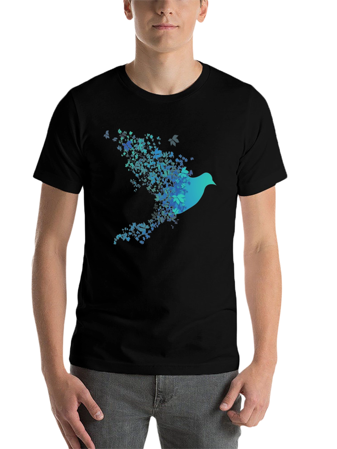Black Bird of Leaves Graphic T-Shirt view 7