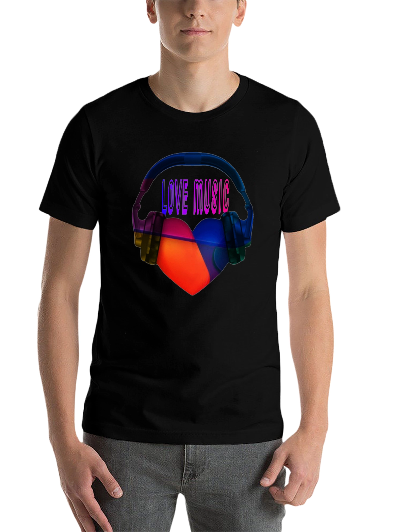 Black Love Music Graphic Tee - Heart & Headphones T-Shirt view 7