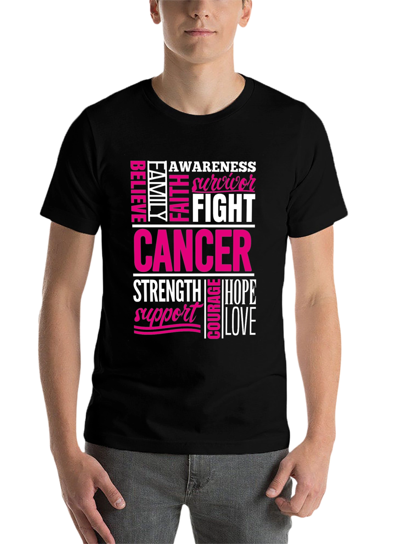 Black Cancer Awareness T-Shirt view 7