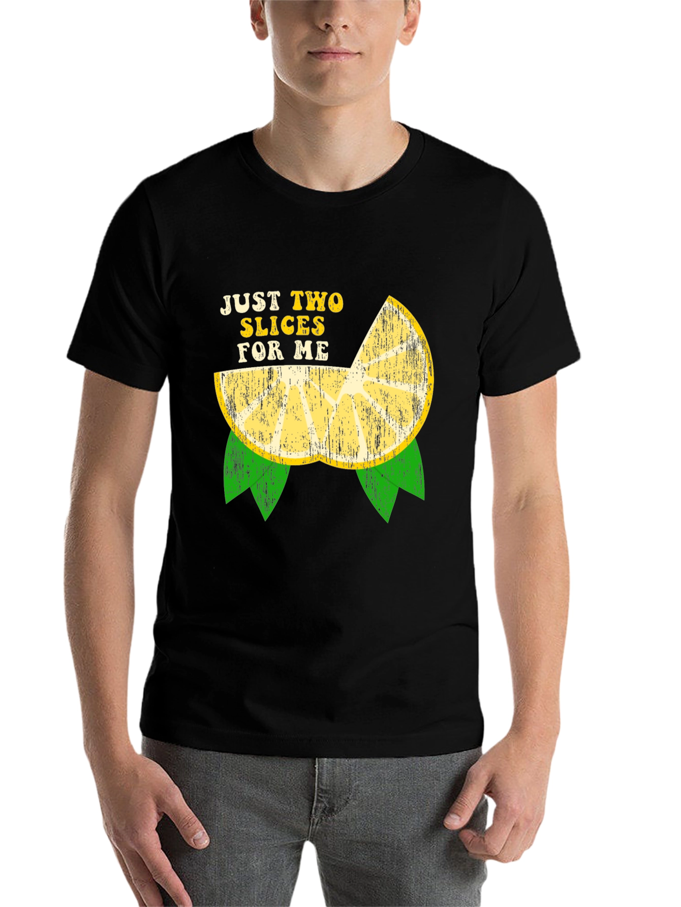Black Just Two Slices For Me Funny Lemon Graphic T-Shirt view 7