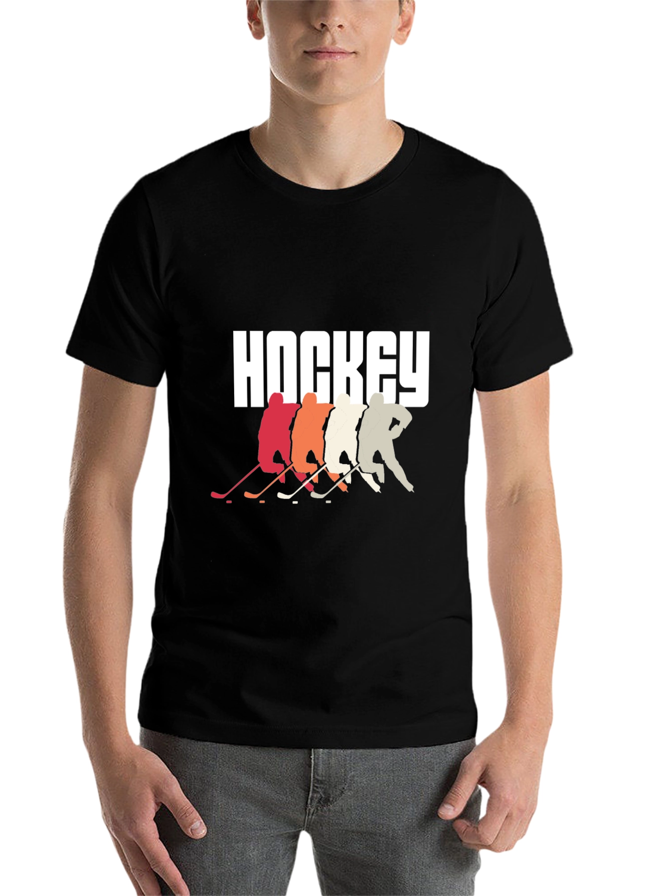 Black Hockey Players Graphic Tee - Retro Style, Cool Design view 7