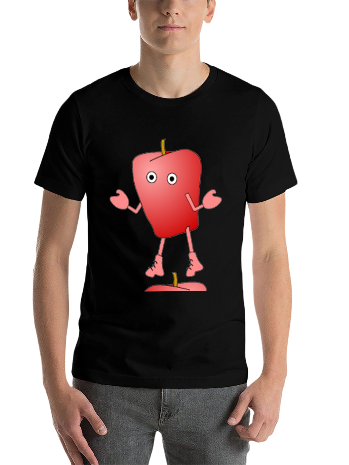 Black Cartoon Apple Graphic T-Shirt - Funny Fruit Tee view 7