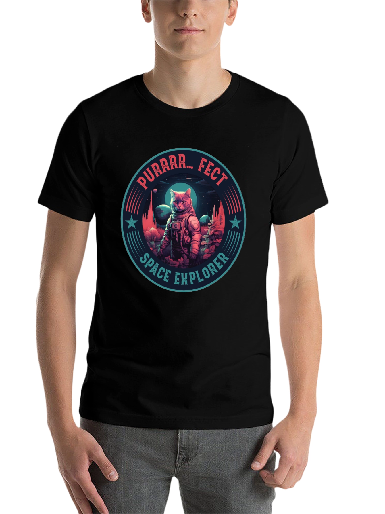 Black Purrrr-fect Space Explorer Graphic Tee view 7