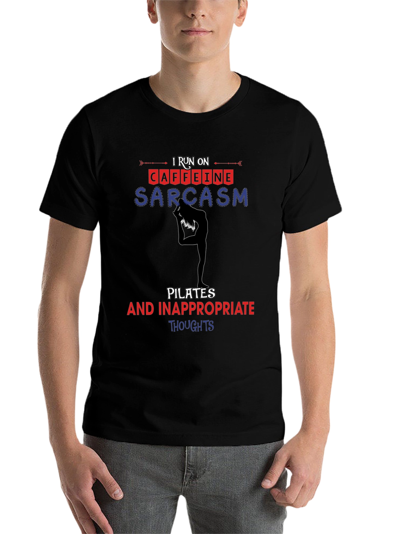 Black I Run On Caffeine Sarcasm Pilates T-Shirt view 7