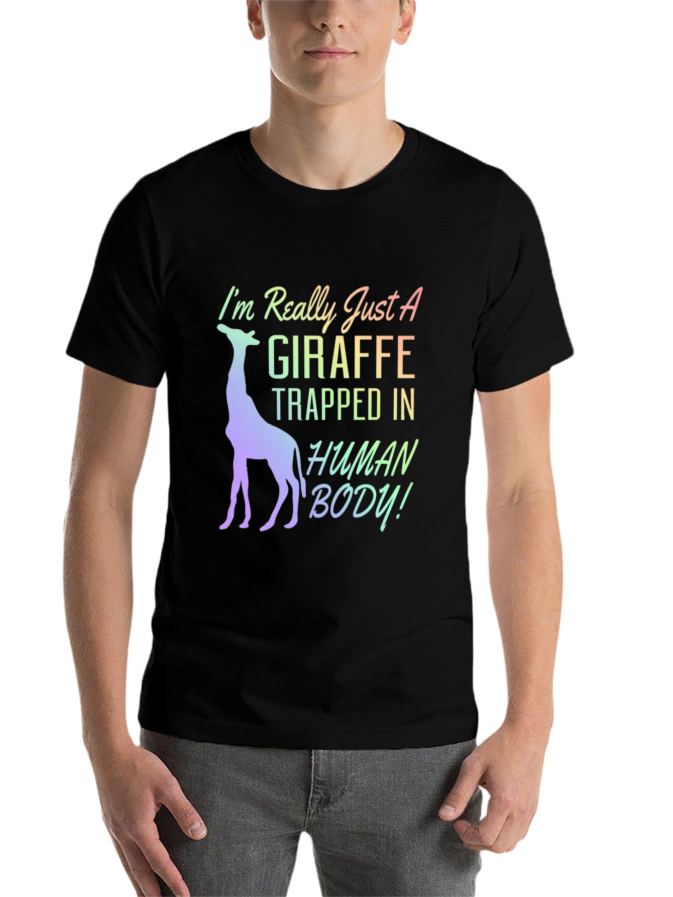 Black Giraffe Trapped In Human Body T-Shirt view 7
