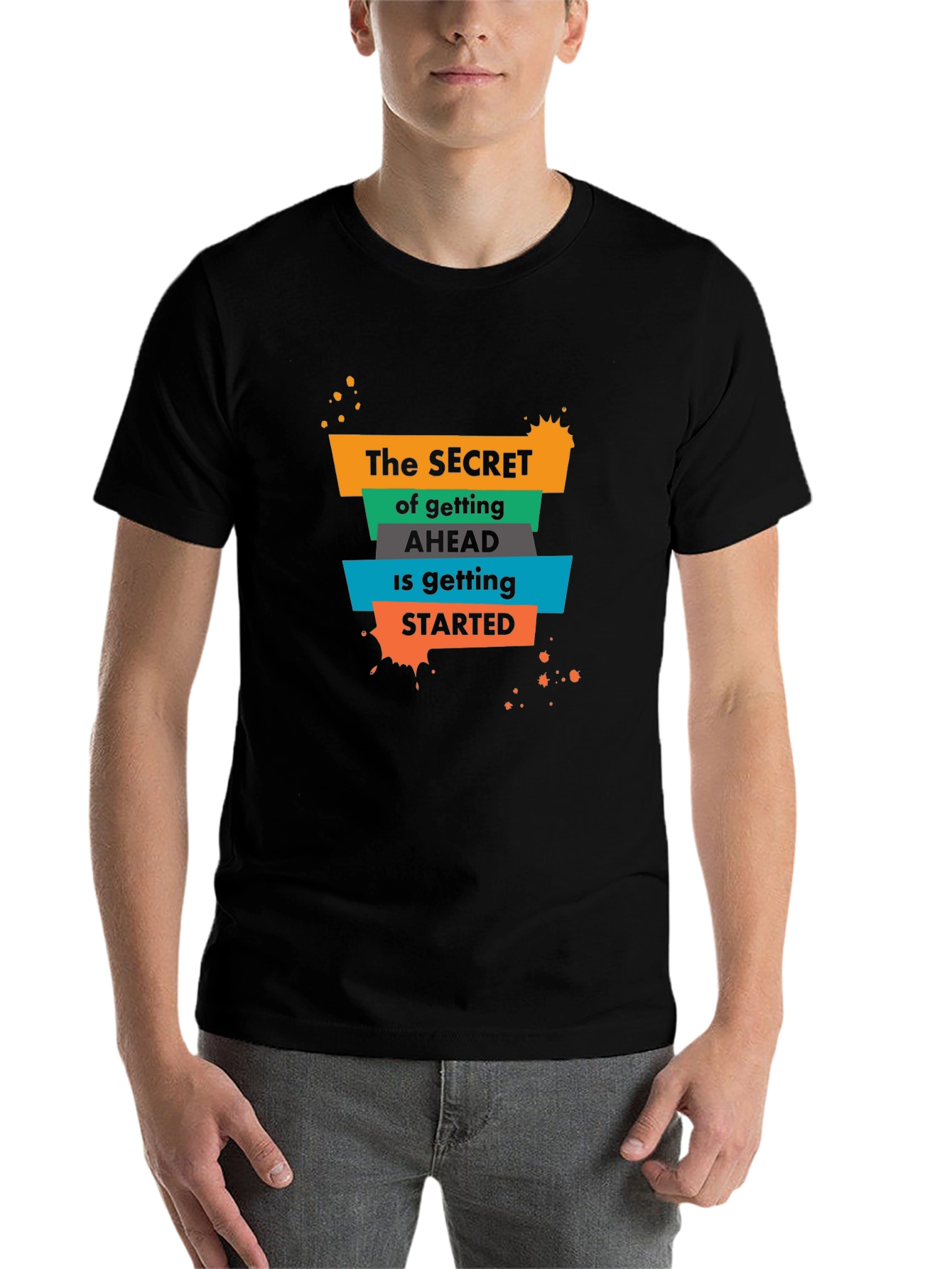 Black Inspirational Graphic T-Shirt - The Secret to Getting Ahead view 7