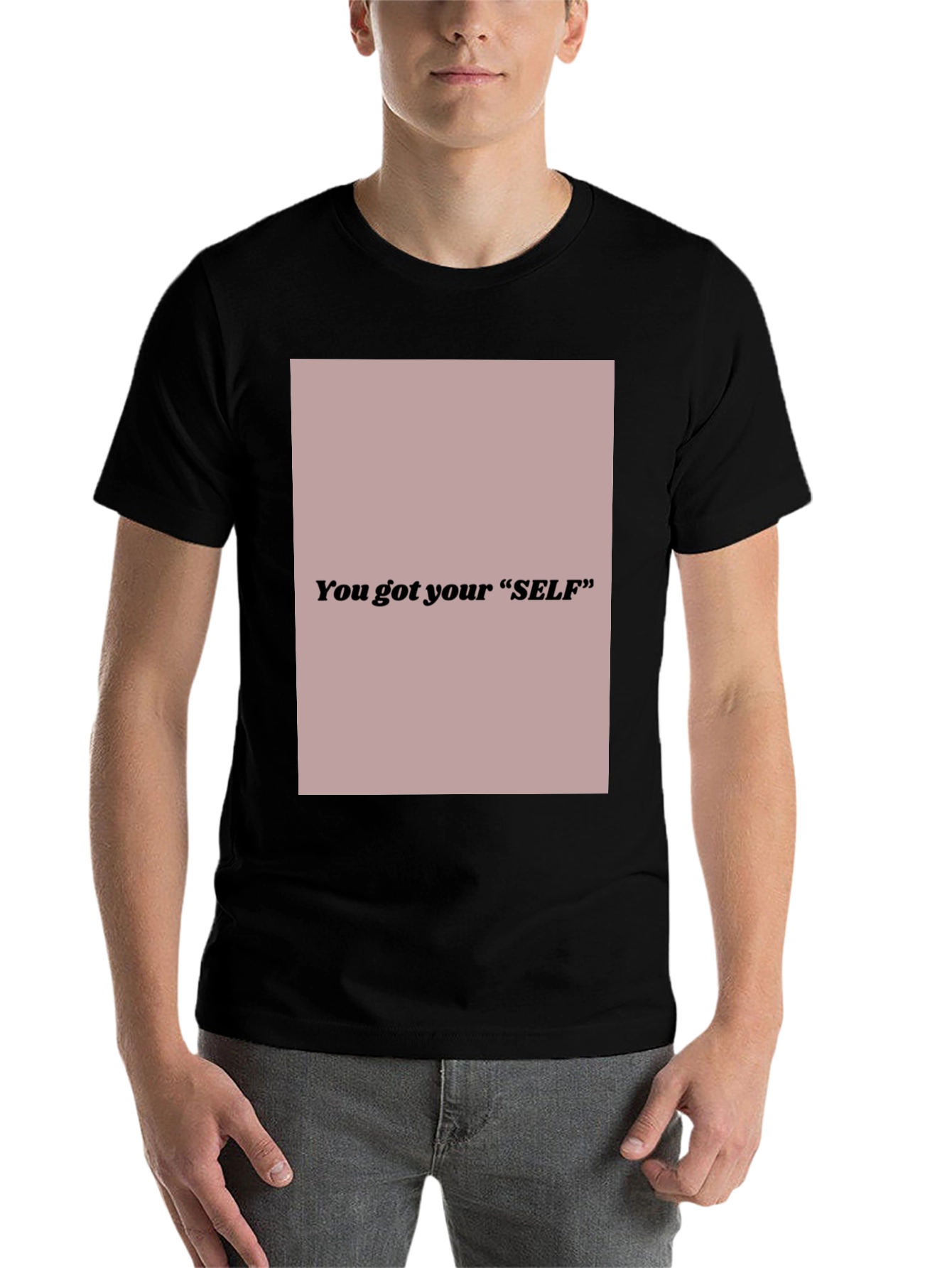 Black Stylish Black Tee - You Got Your "SELF" Graphic Print view 7