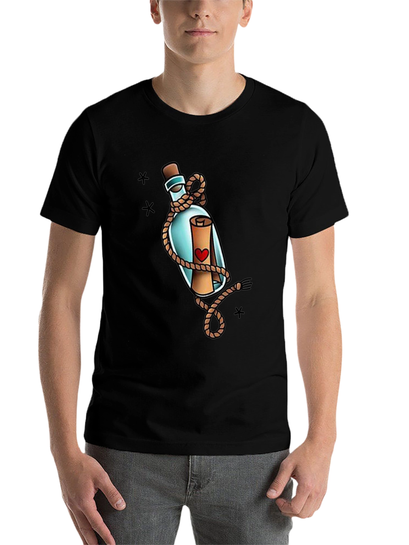 Black Message in a Bottle Graphic Tee view 7