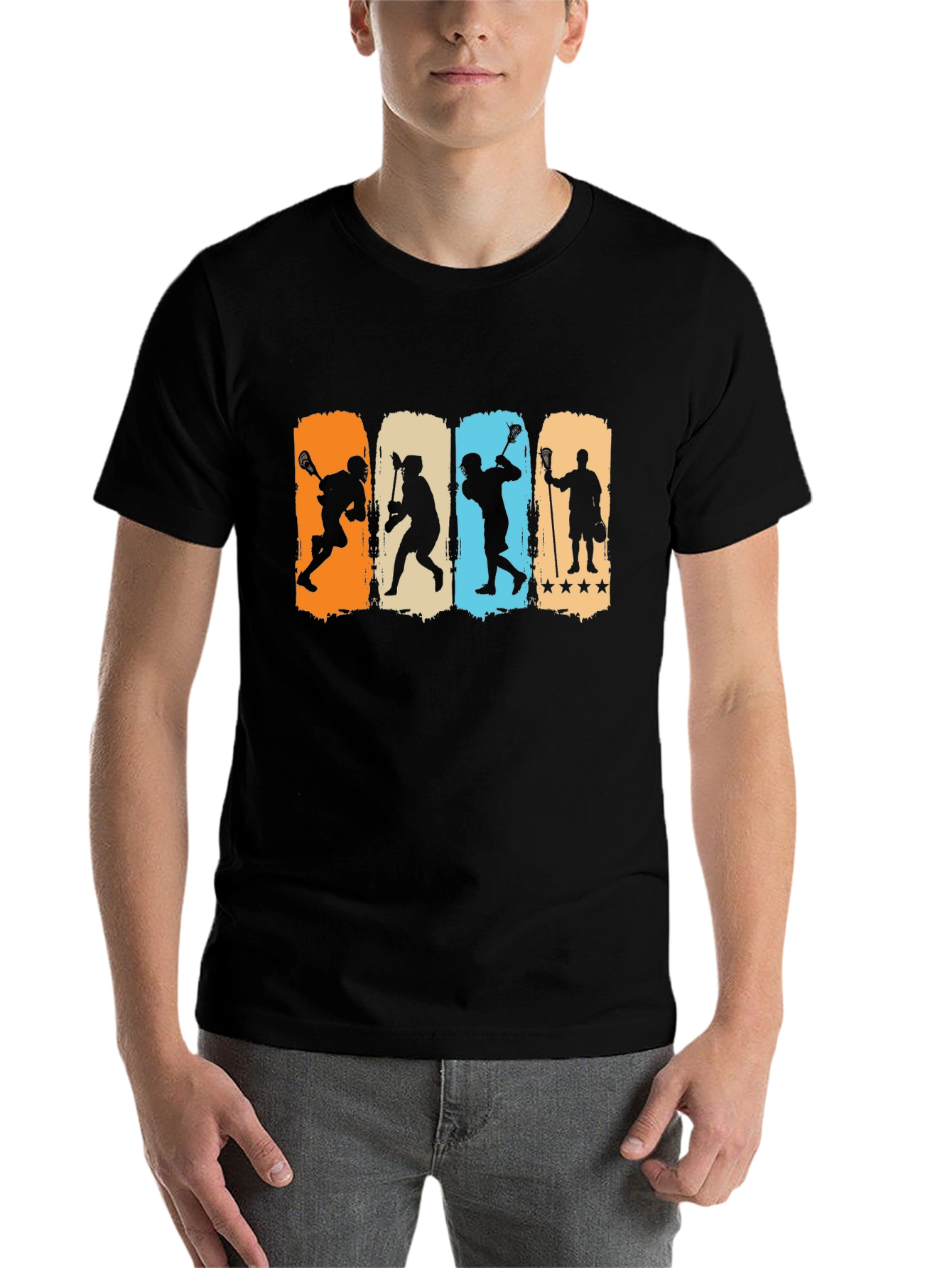 Black Lacrosse Player Silhouette Graphic T-Shirt view 7