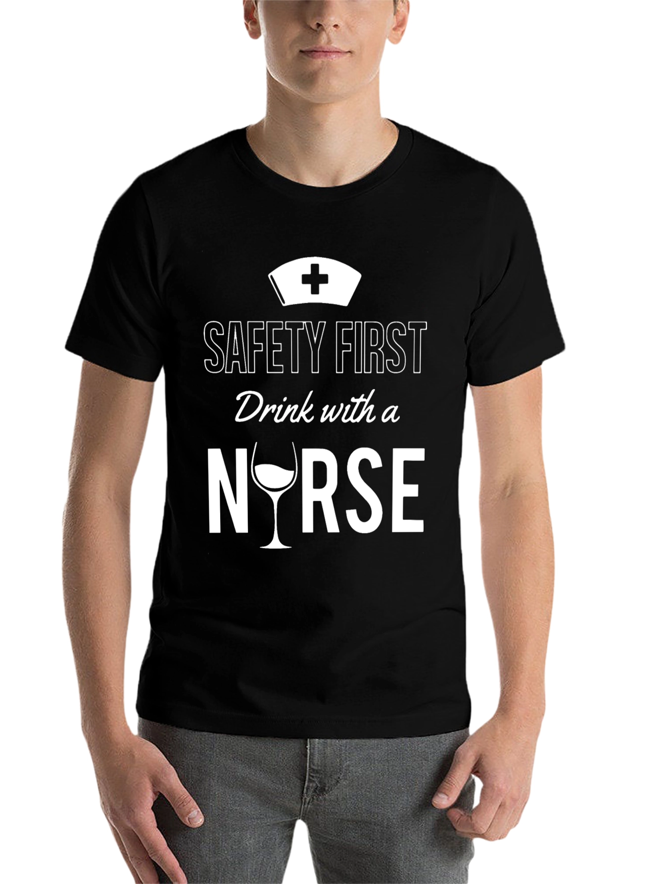 Black Safety First Drink with a Nurse T-Shirt view 7