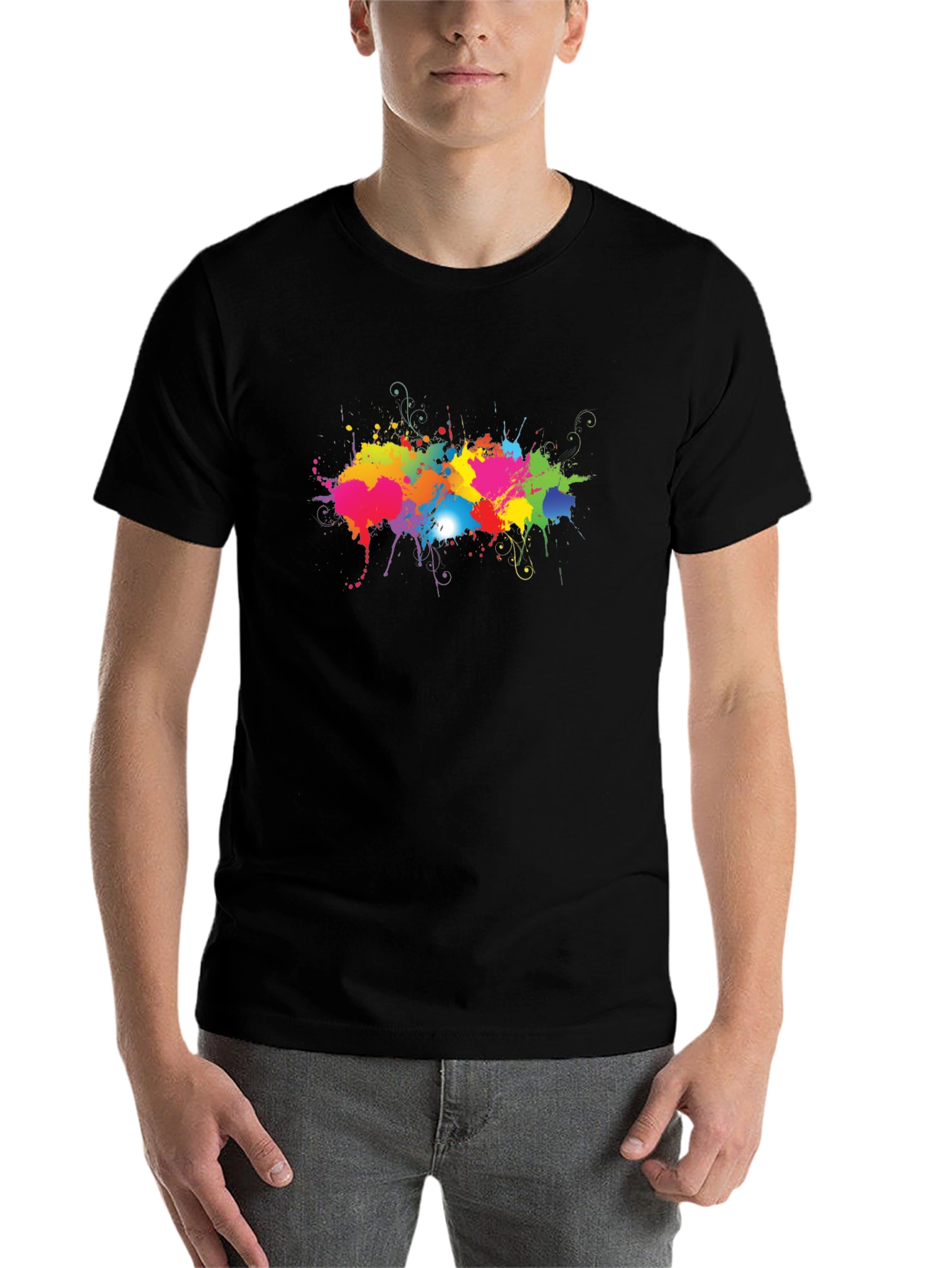 Black Vibrant Splatter Print Black T-Shirt view 7