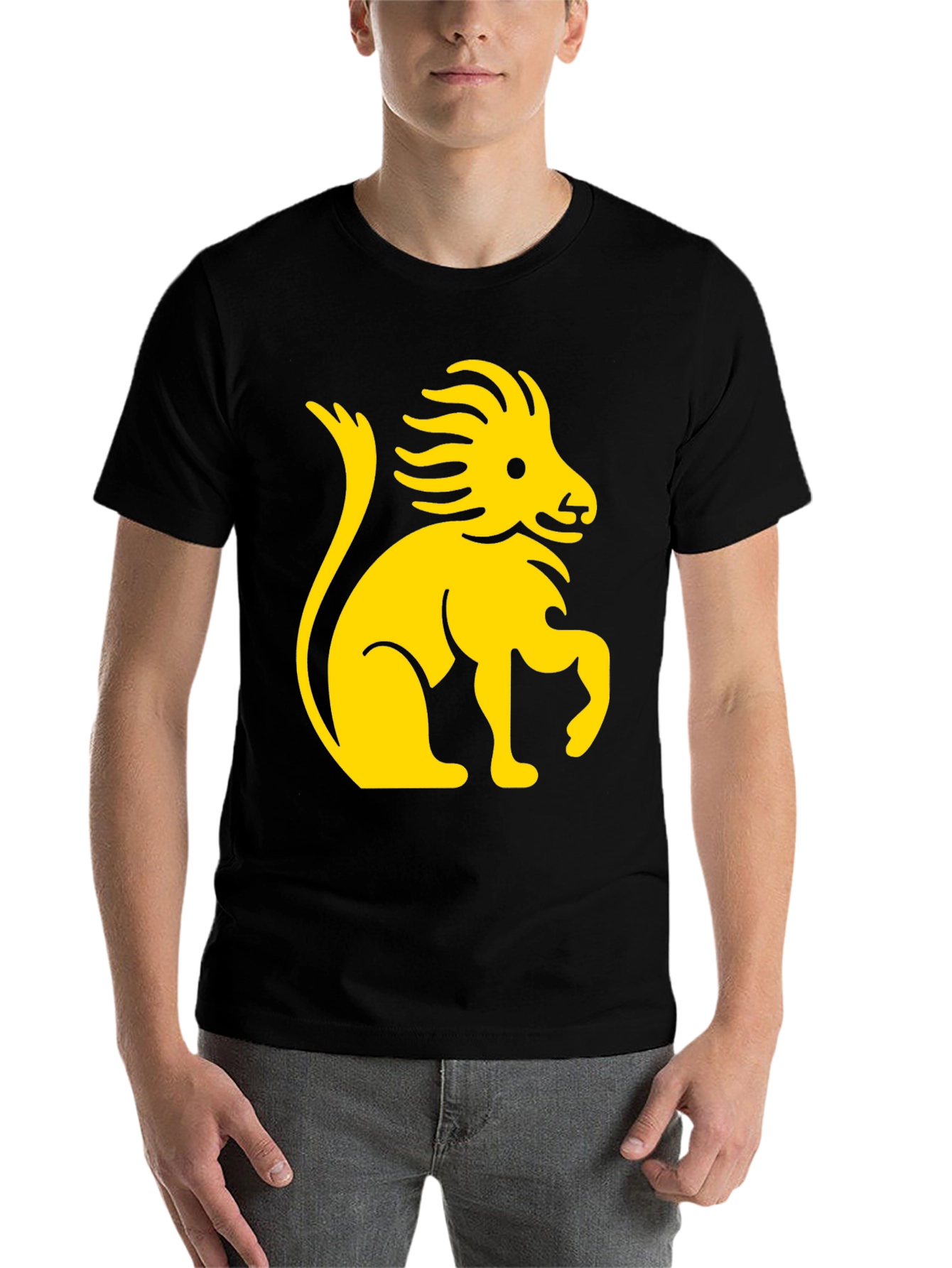 Black Lion Graphic Print Black Cotton T-Shirt view 7
