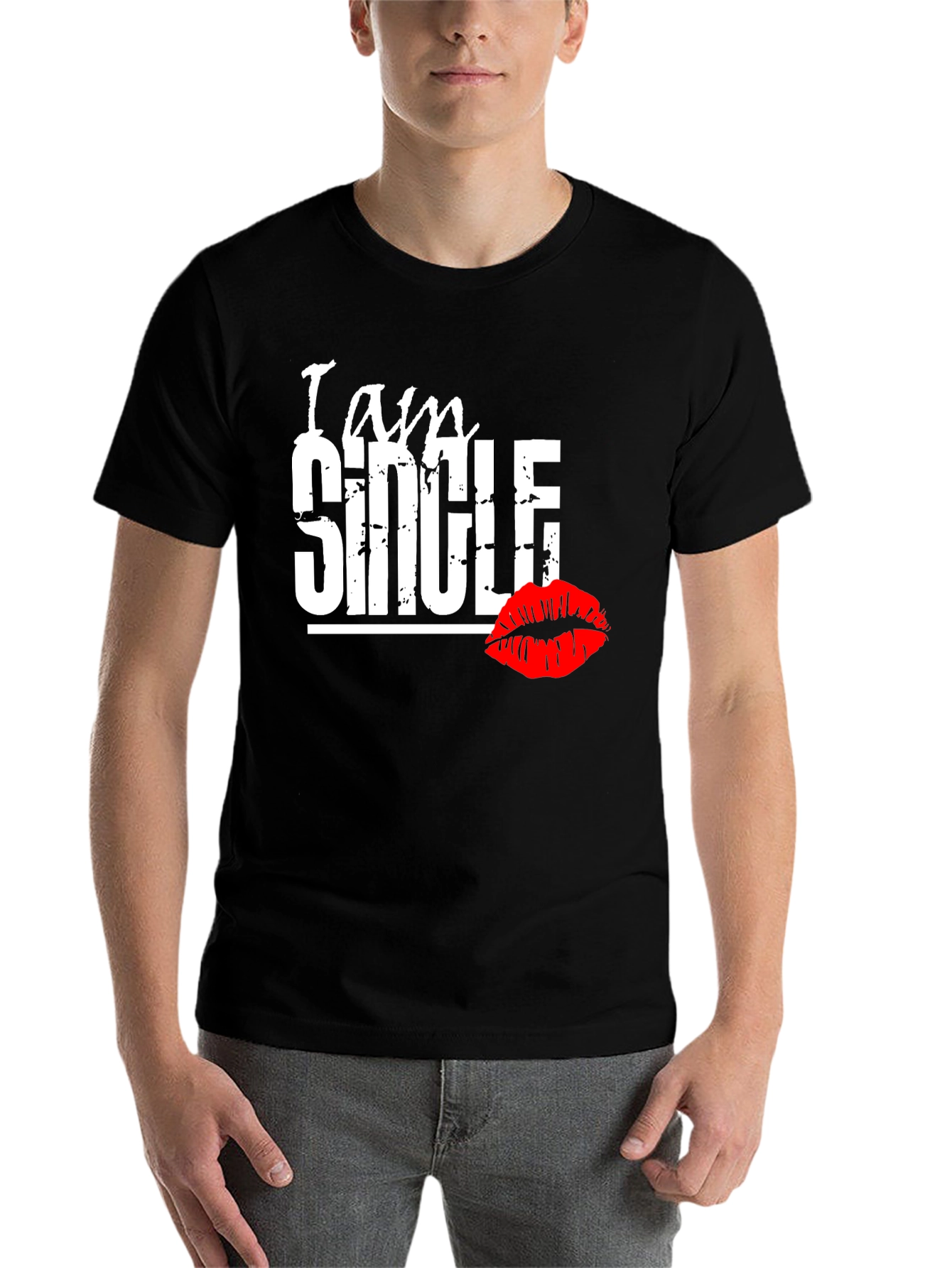 Black I am Single Men's Graphic T-Shirt - Black view 7