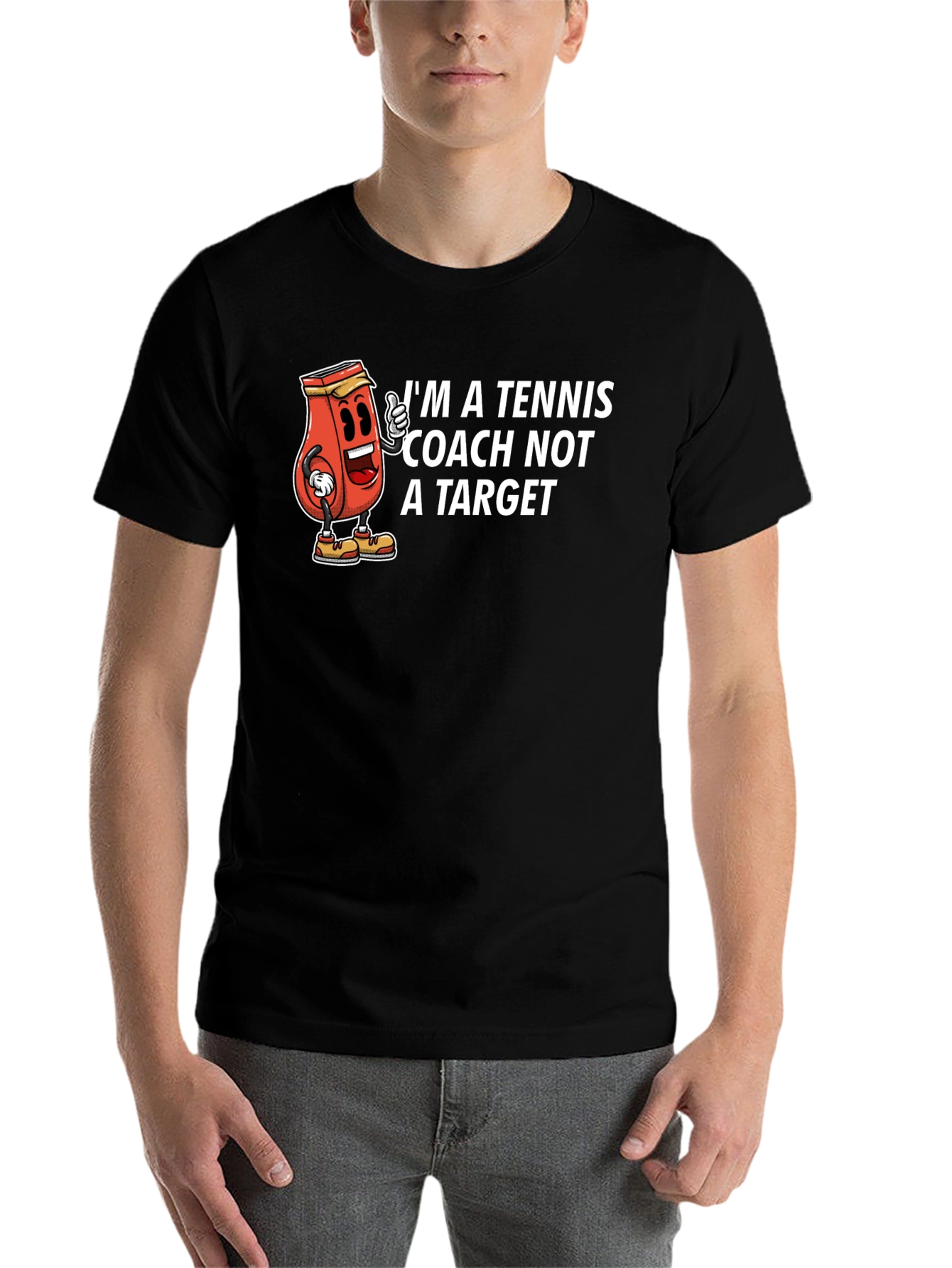 Black Tennis Coach Cartoon Graphic T-Shirt view 7