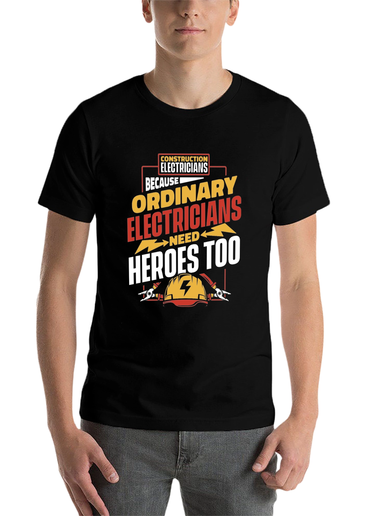 Black Electrician Hero T-Shirt - Construction Electricians Tee view 7
