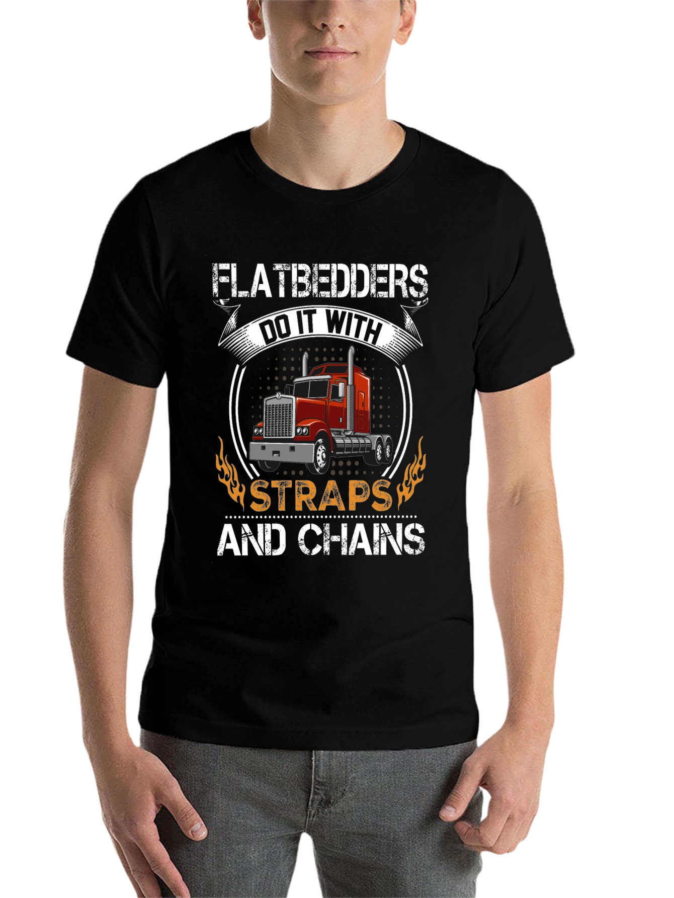 Black Flatbedders Straps & Chains T-Shirt - Trucker Tee view 7
