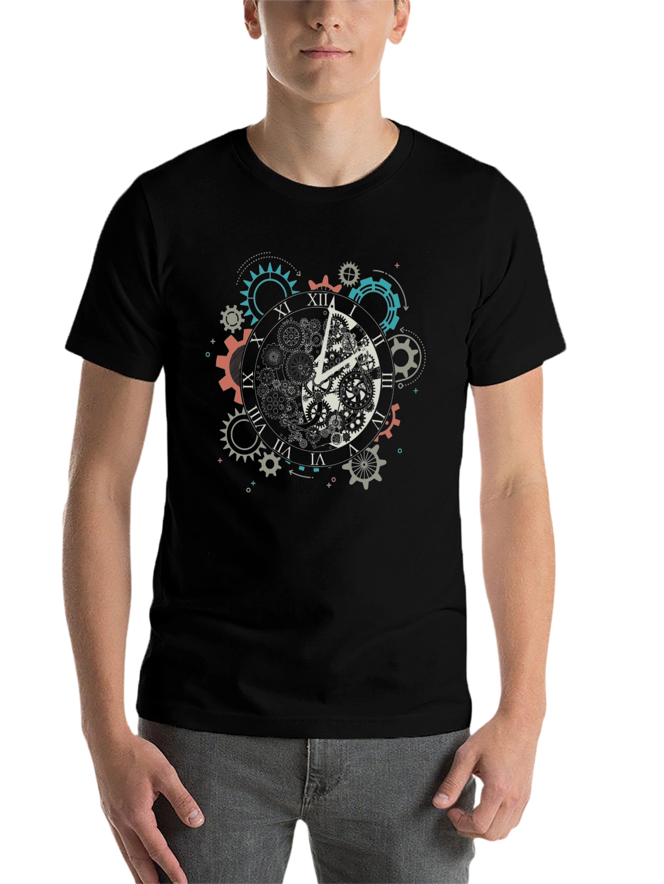 Black Steampunk Clockwork T-Shirt - Mechanical Time Tee view 7