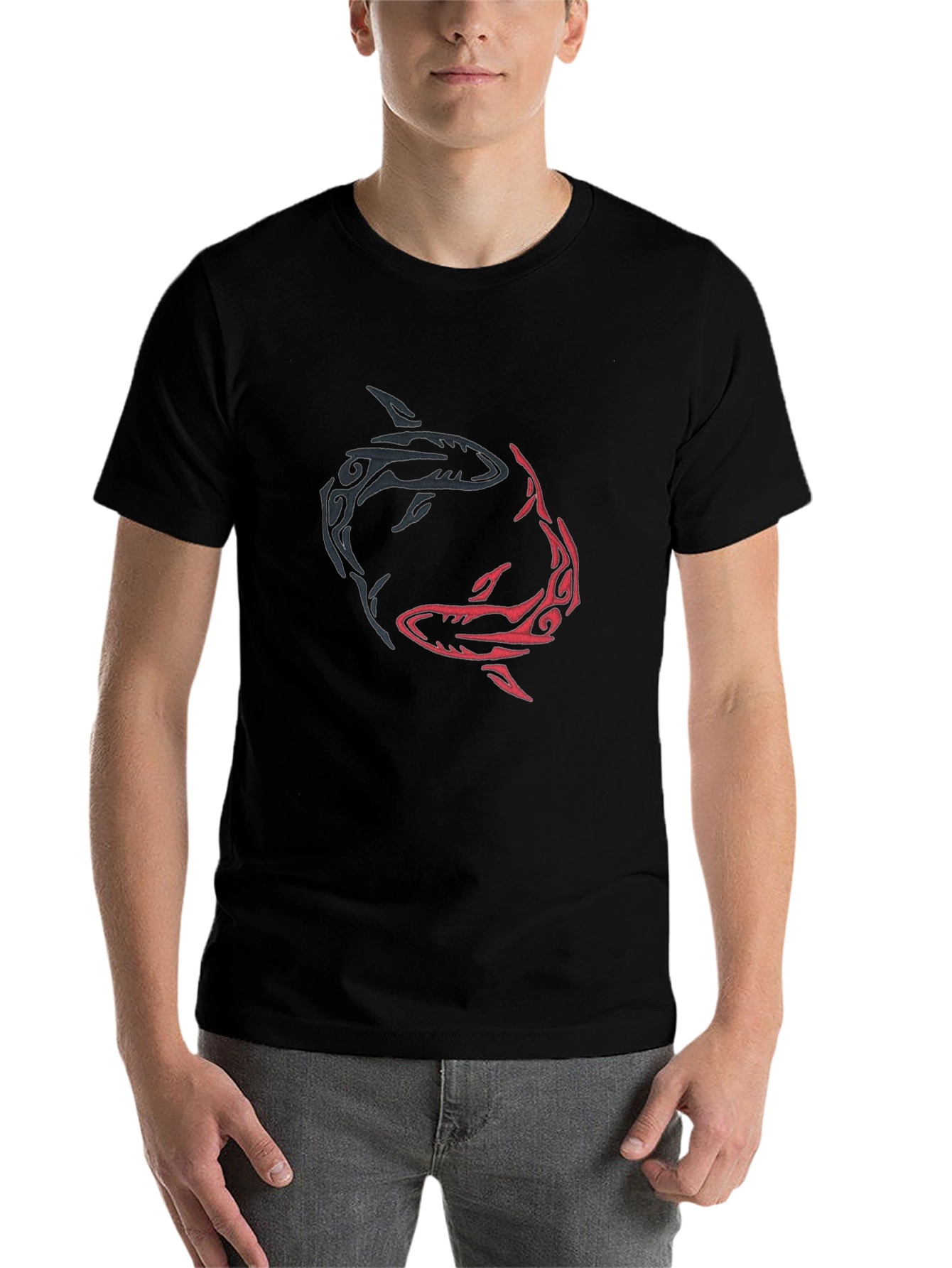Black Yin Yang Sharks Graphic Tee - Black Cotton Blend view 7
