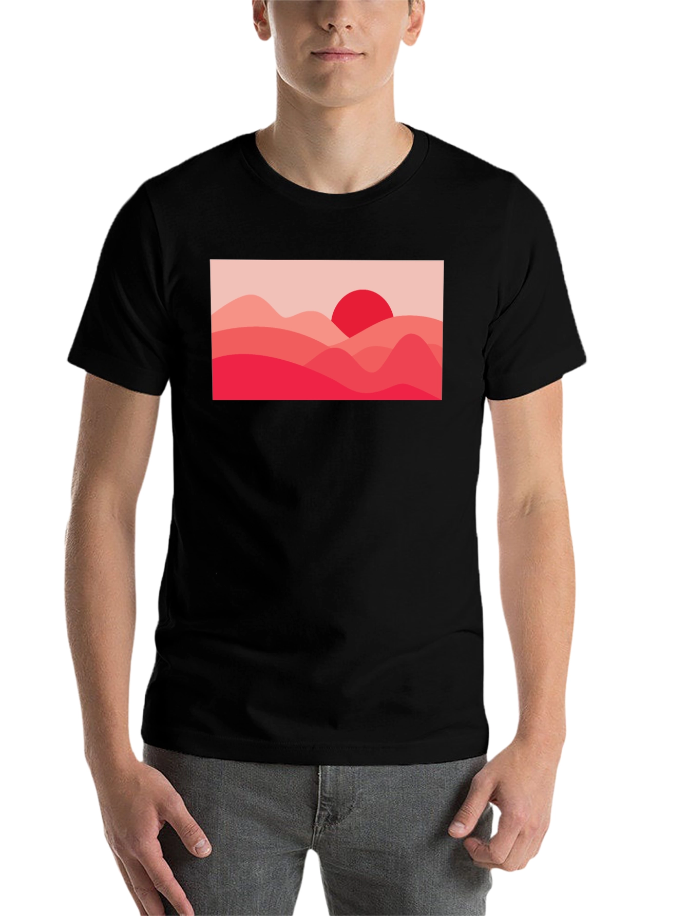 Black Red Landscape Graphic Tee - Modern Art T-Shirt view 7