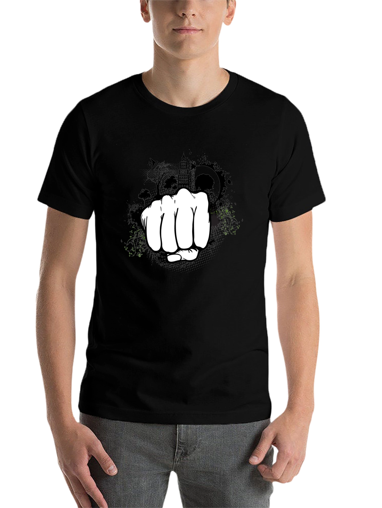 Black Urban Fist Graphic Tee - Black Cotton Blend Shirt view 7