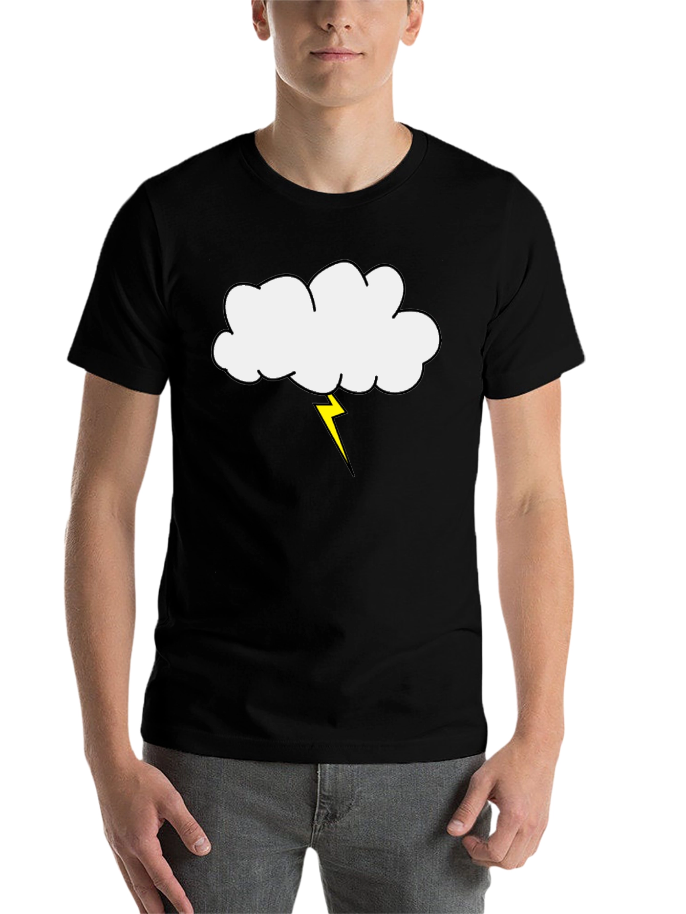 Black Cloud and Lightning Bolt Graphic Tee - Black view 7