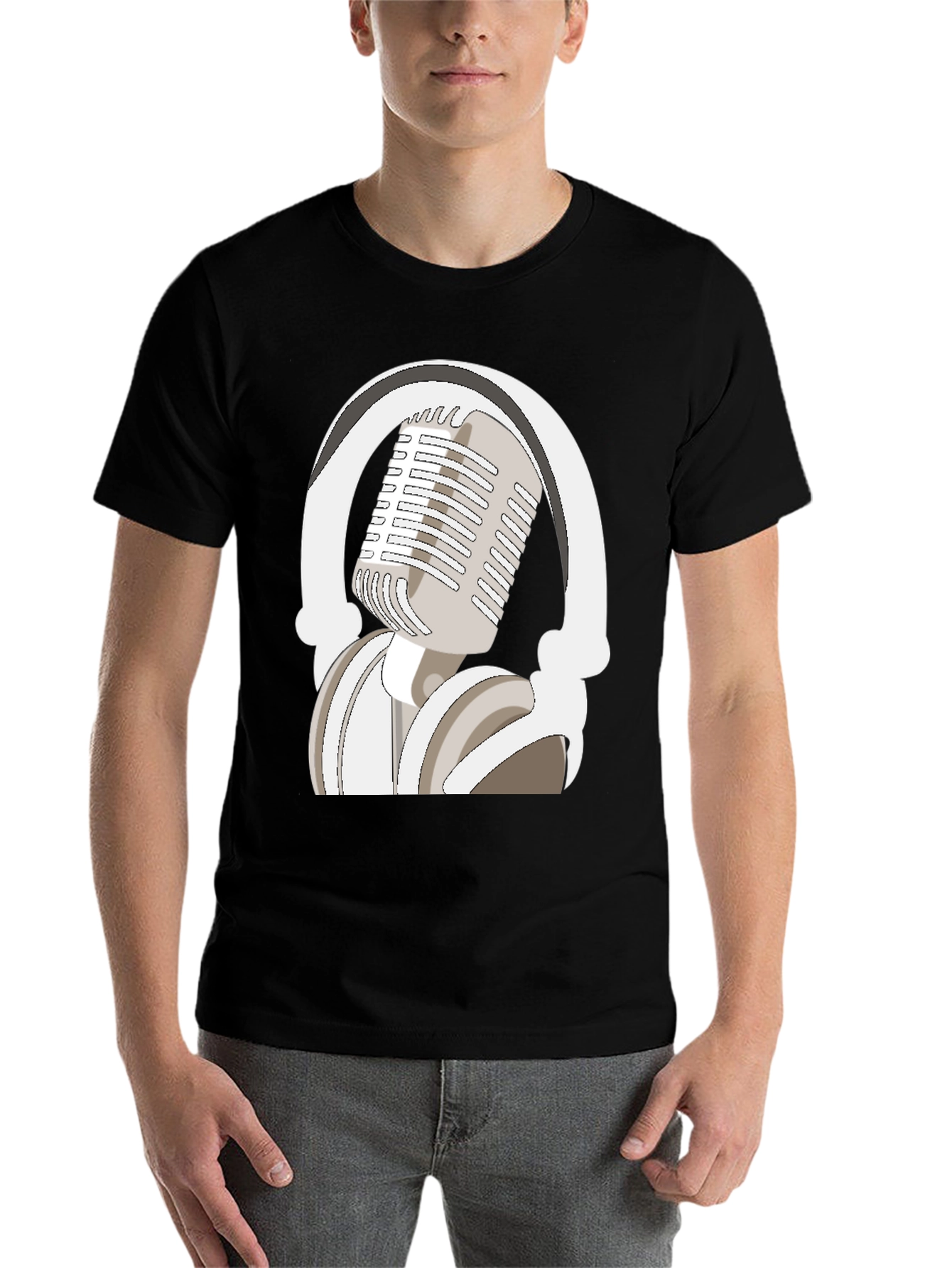 Black Microphone and Headphones Graphic Tee view 7