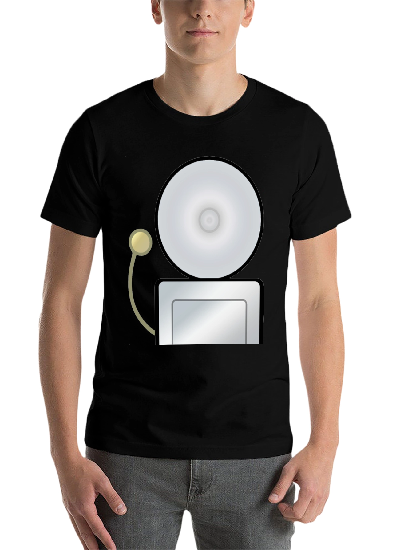 Black Novelty Graphic T-Shirt - Retro School Bell Design view 7