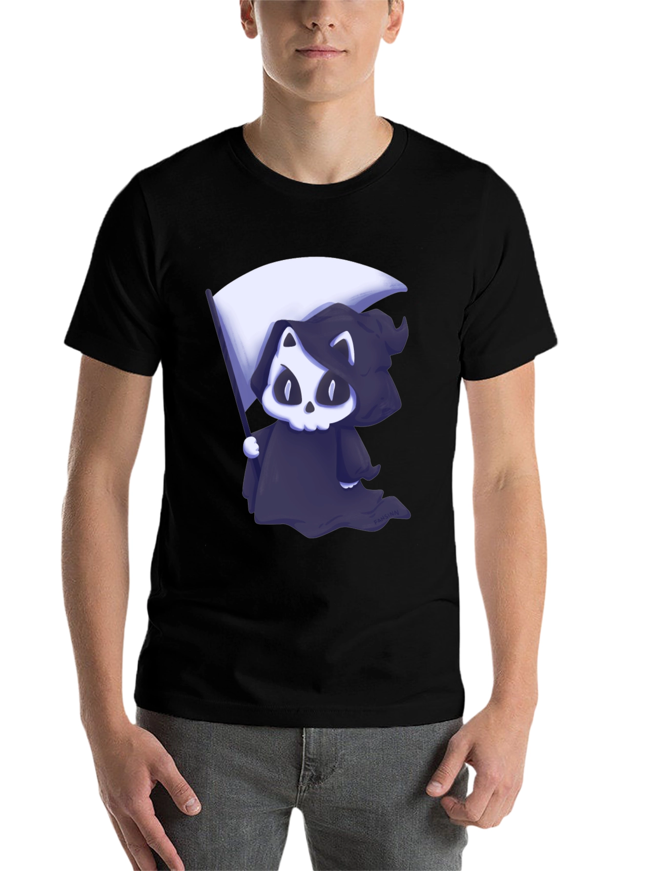 Black Grim Reaper Cat Graphic Tee view 7