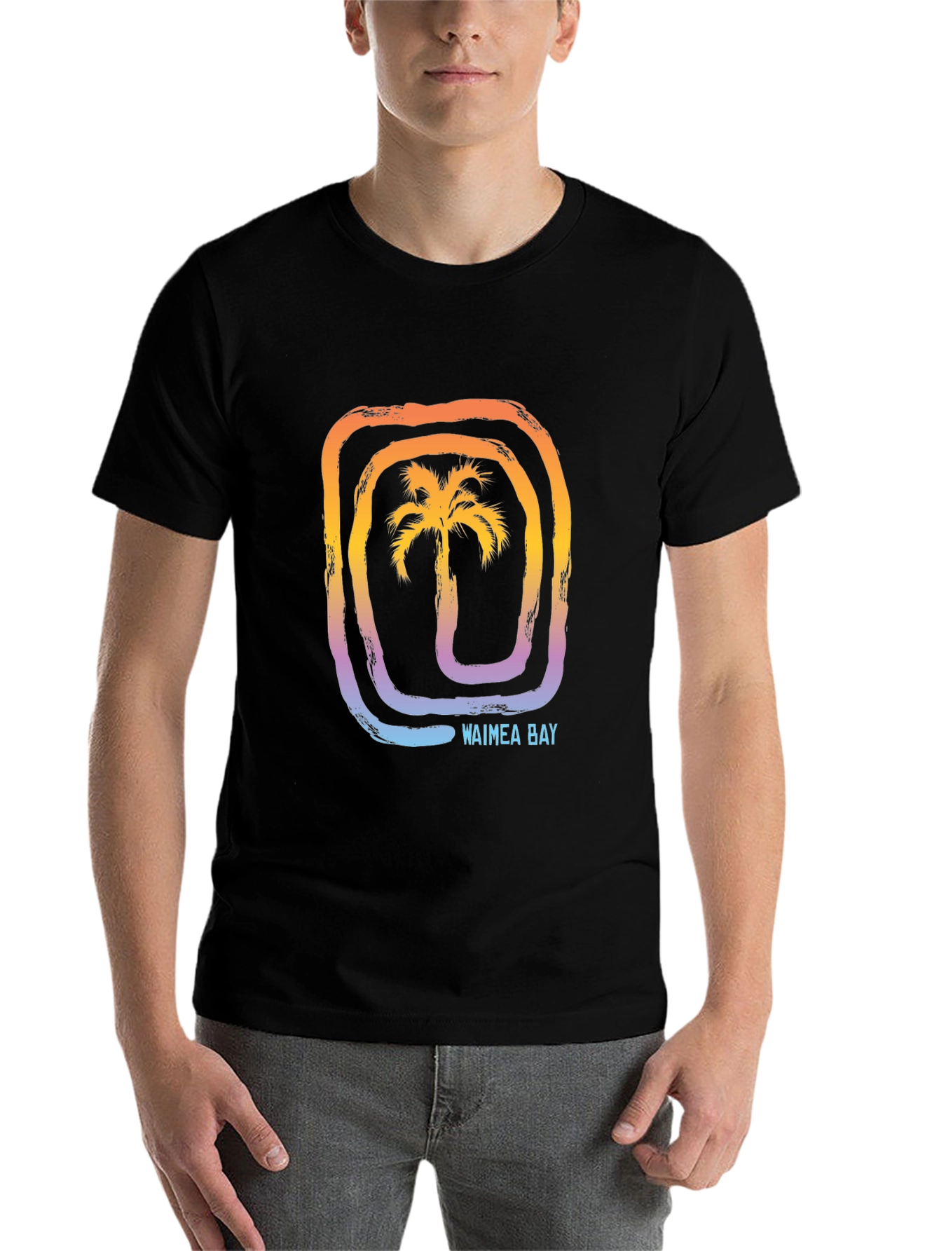 Black Waimea Bay Palm Tree Graphic T-Shirt - Black view 7